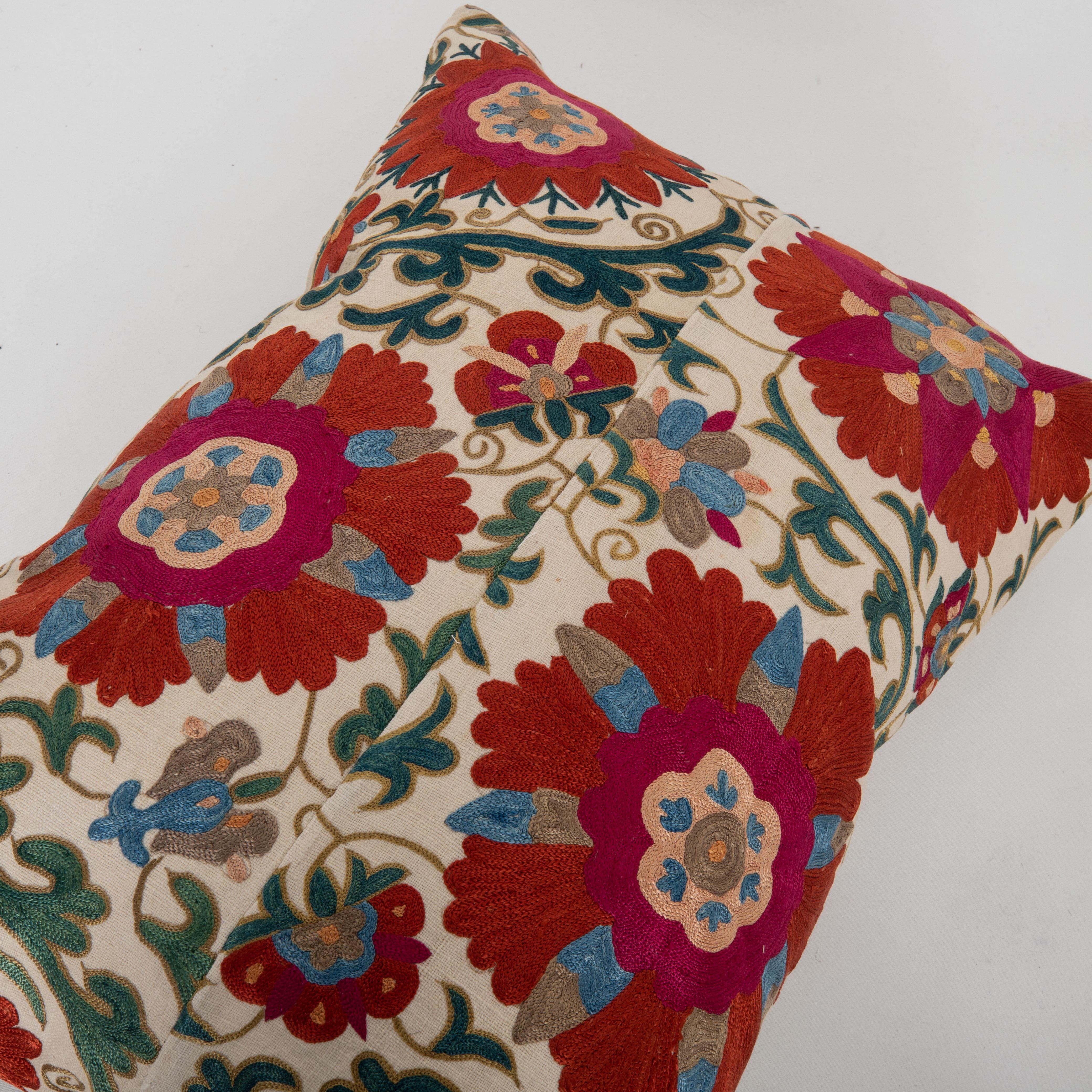 Embroidered Antique pillow cover Made from a 19th C. Suzani Fragment For Sale