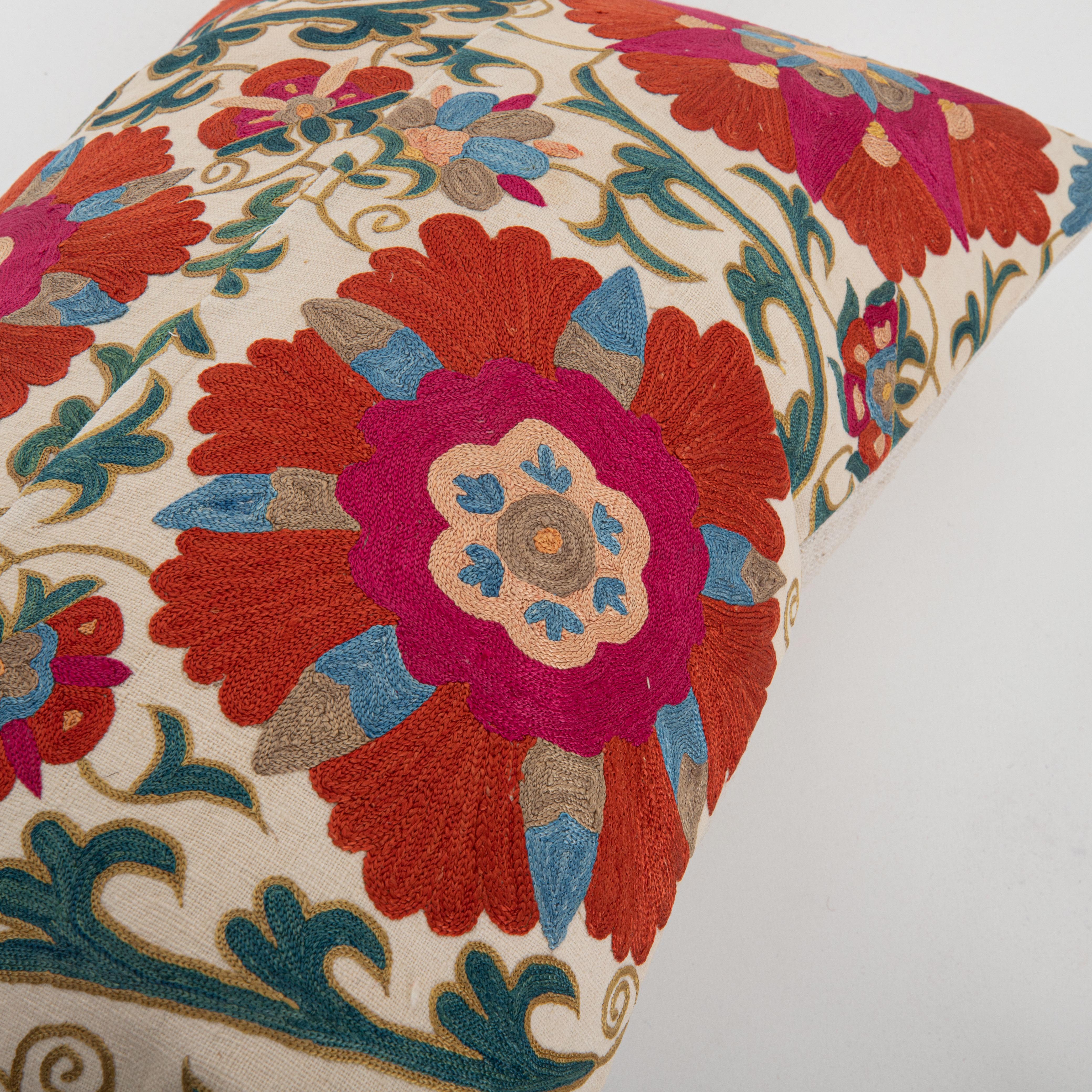 19th Century Antique pillow cover Made from a 19th C. Suzani Fragment For Sale