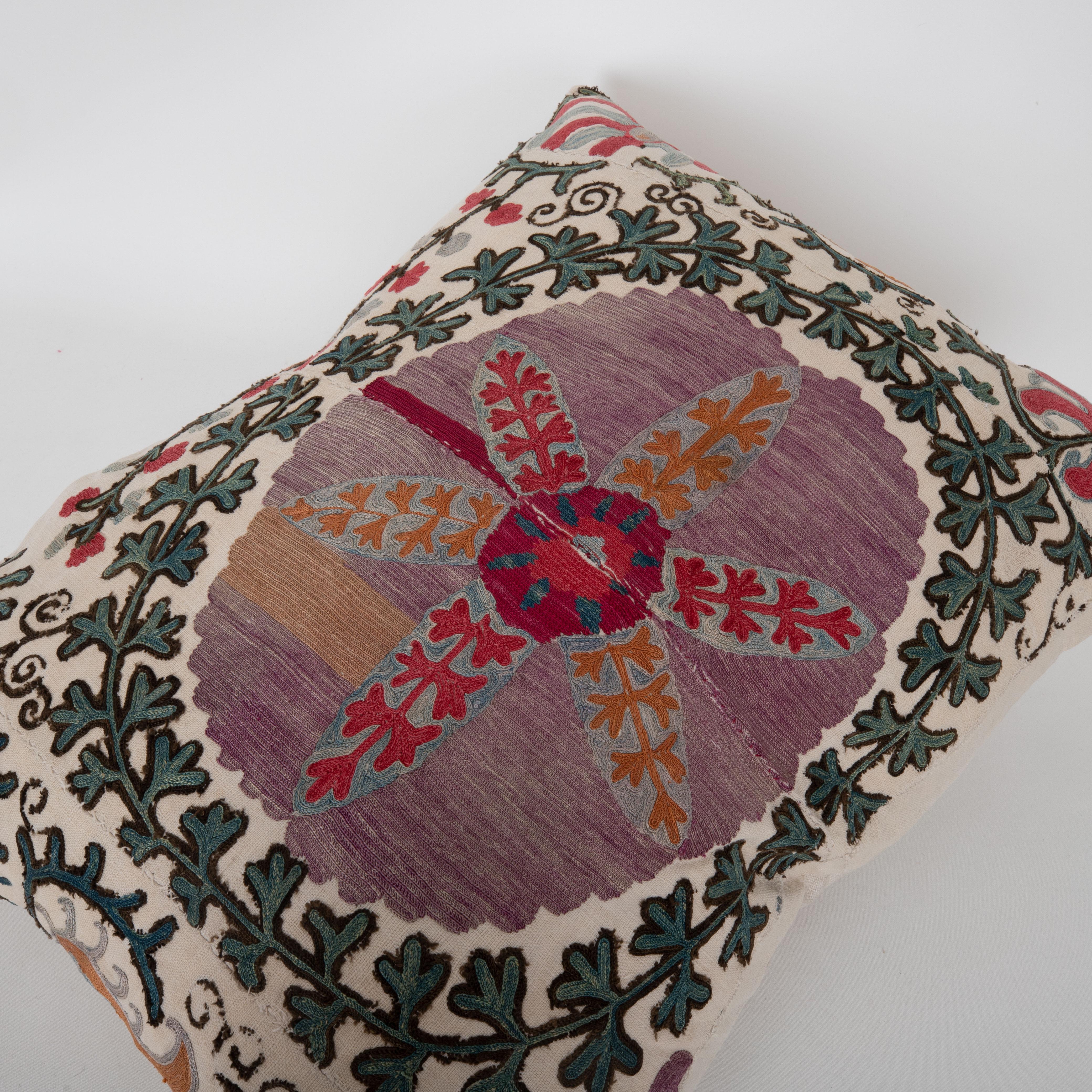 Silk Antique pillow cover Made from a 19th C. Suzani Fragment For Sale