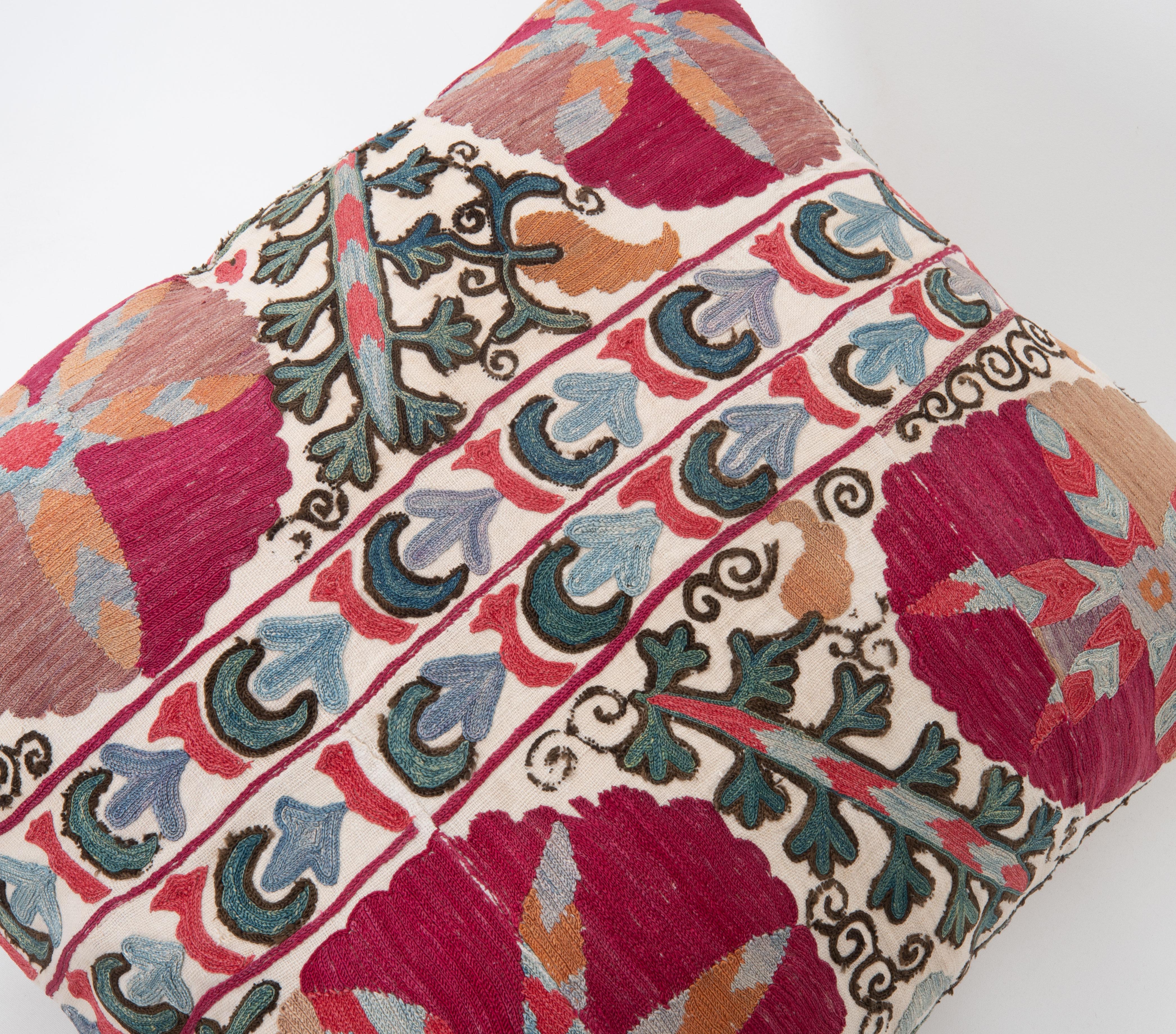 Silk Antique pillow cover Made from a 19th C. Suzani Fragment For Sale