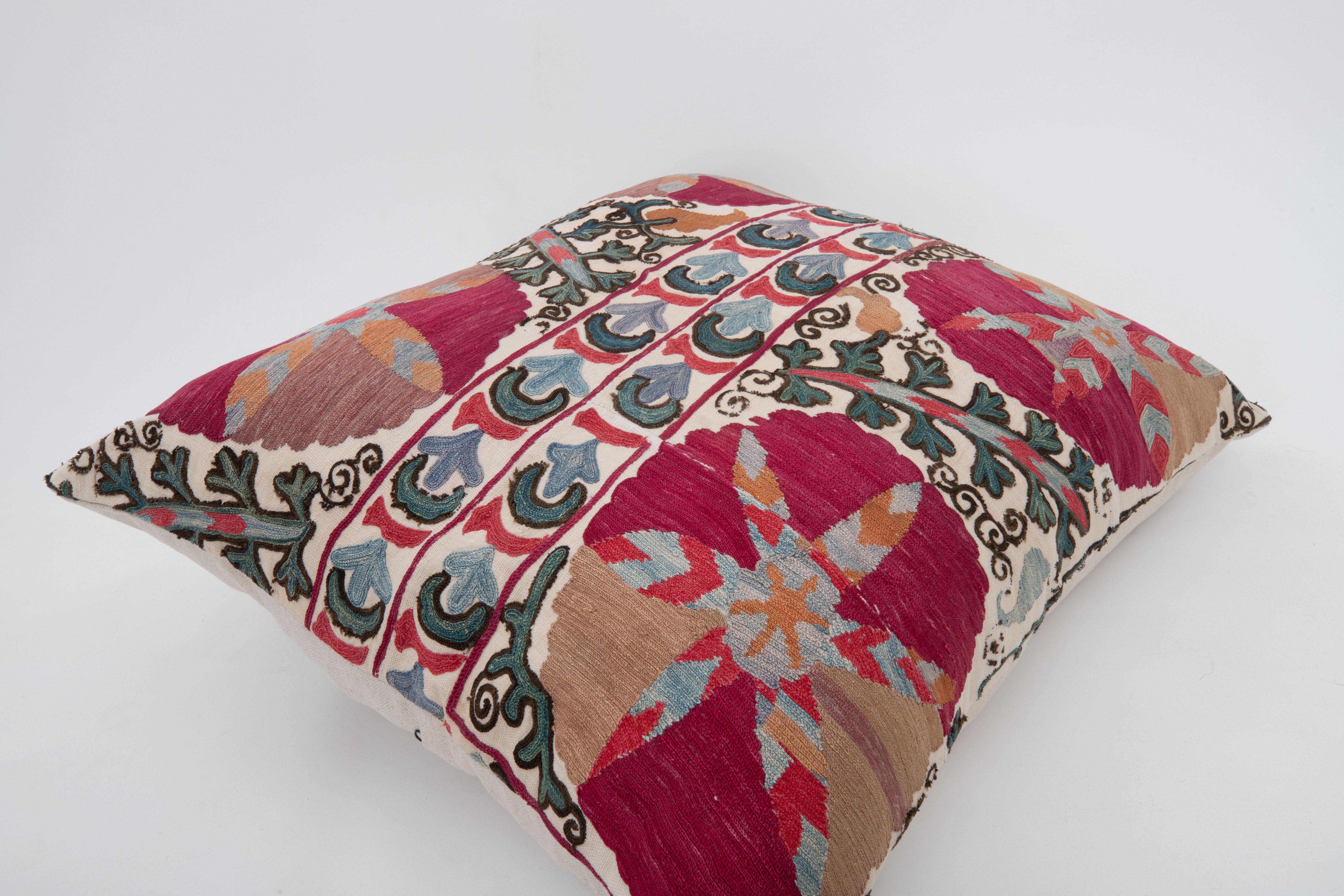 Antique pillow cover Made from a 19th C. Suzani Fragment For Sale 2