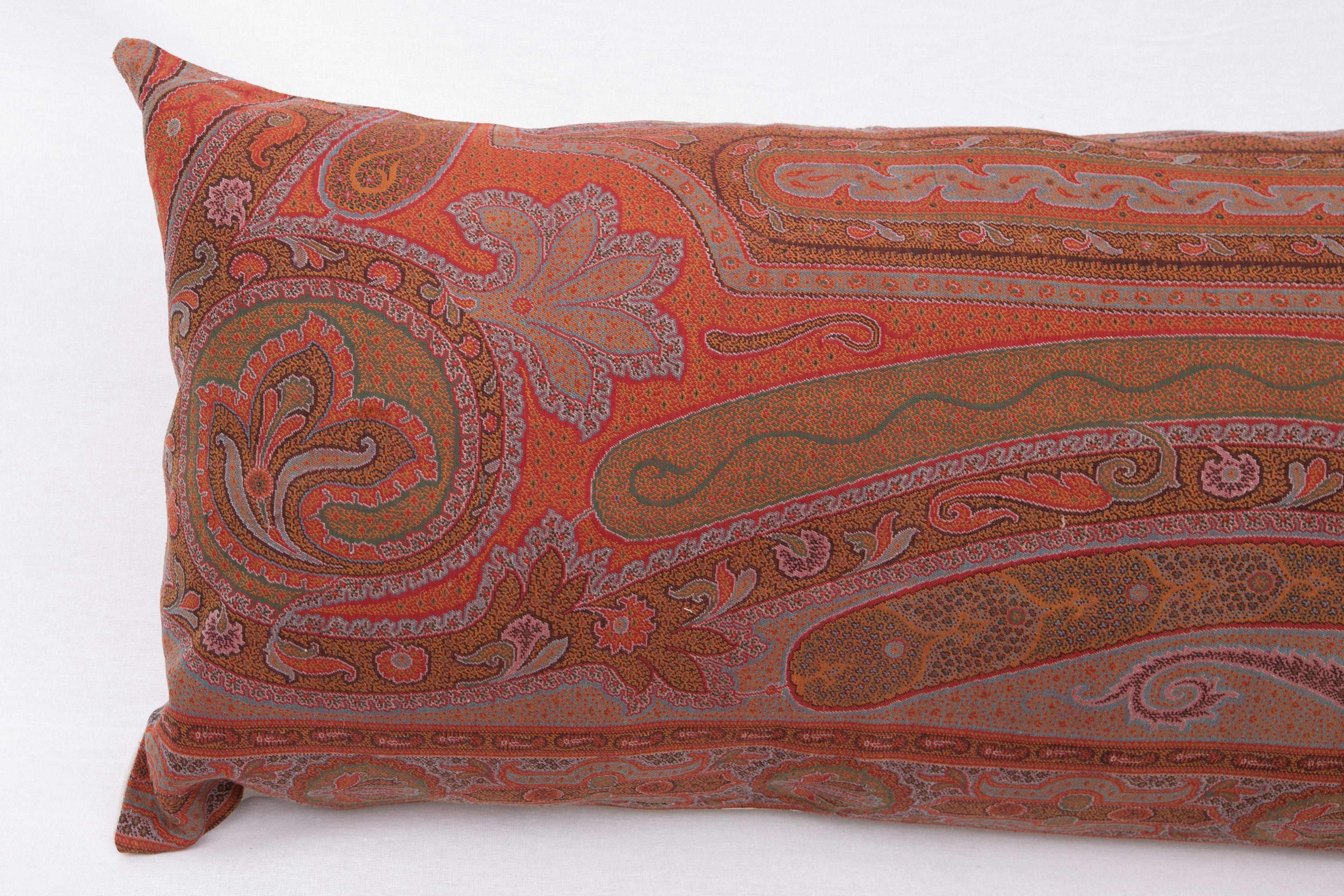 Victorian Antique Pillow Cover Made from a European Wool Paisley Shawl, L 19th/ E.20th C For Sale