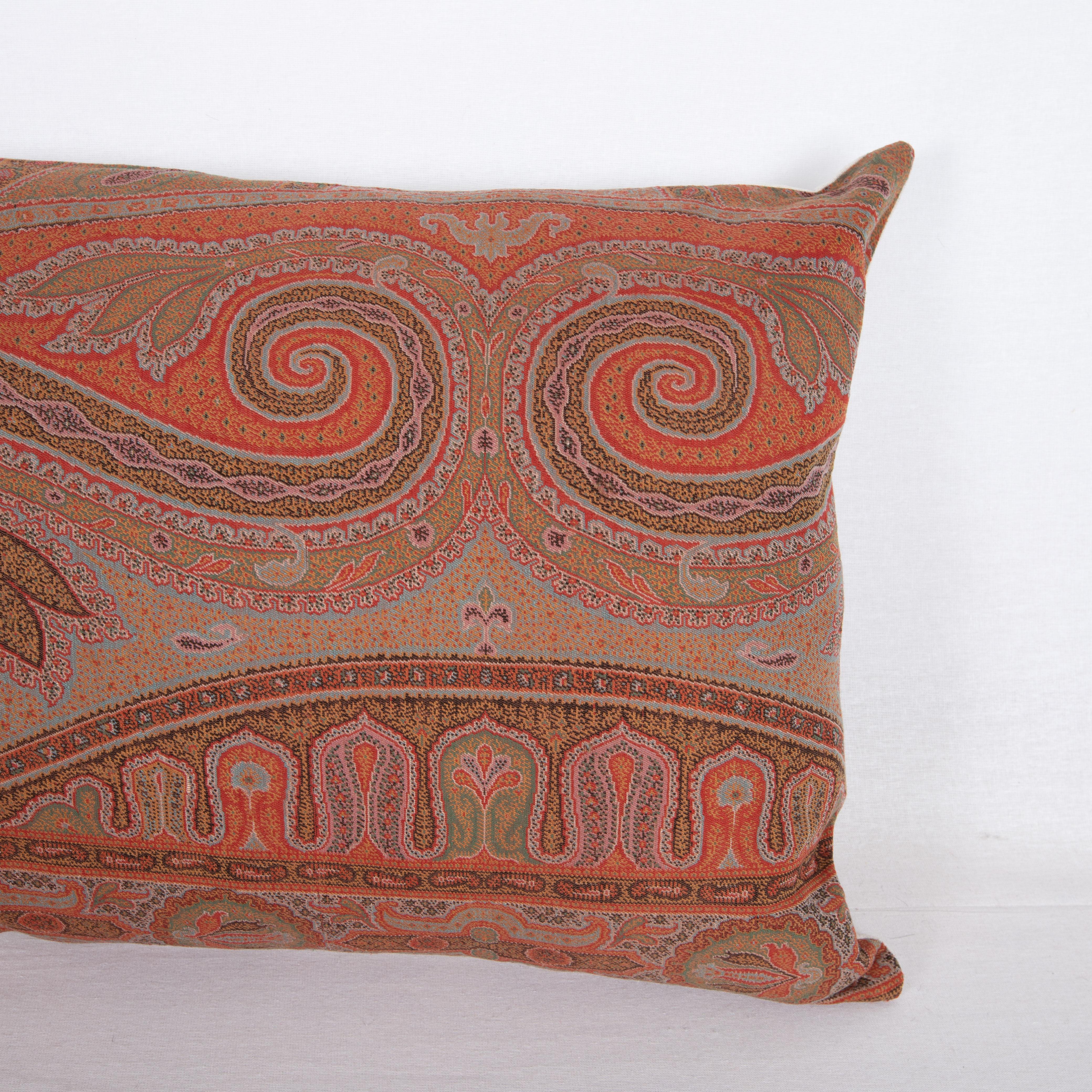French Antique Pillow Cover Made from a European Wool Paisley Shawl, L 19th/ E.20th C For Sale