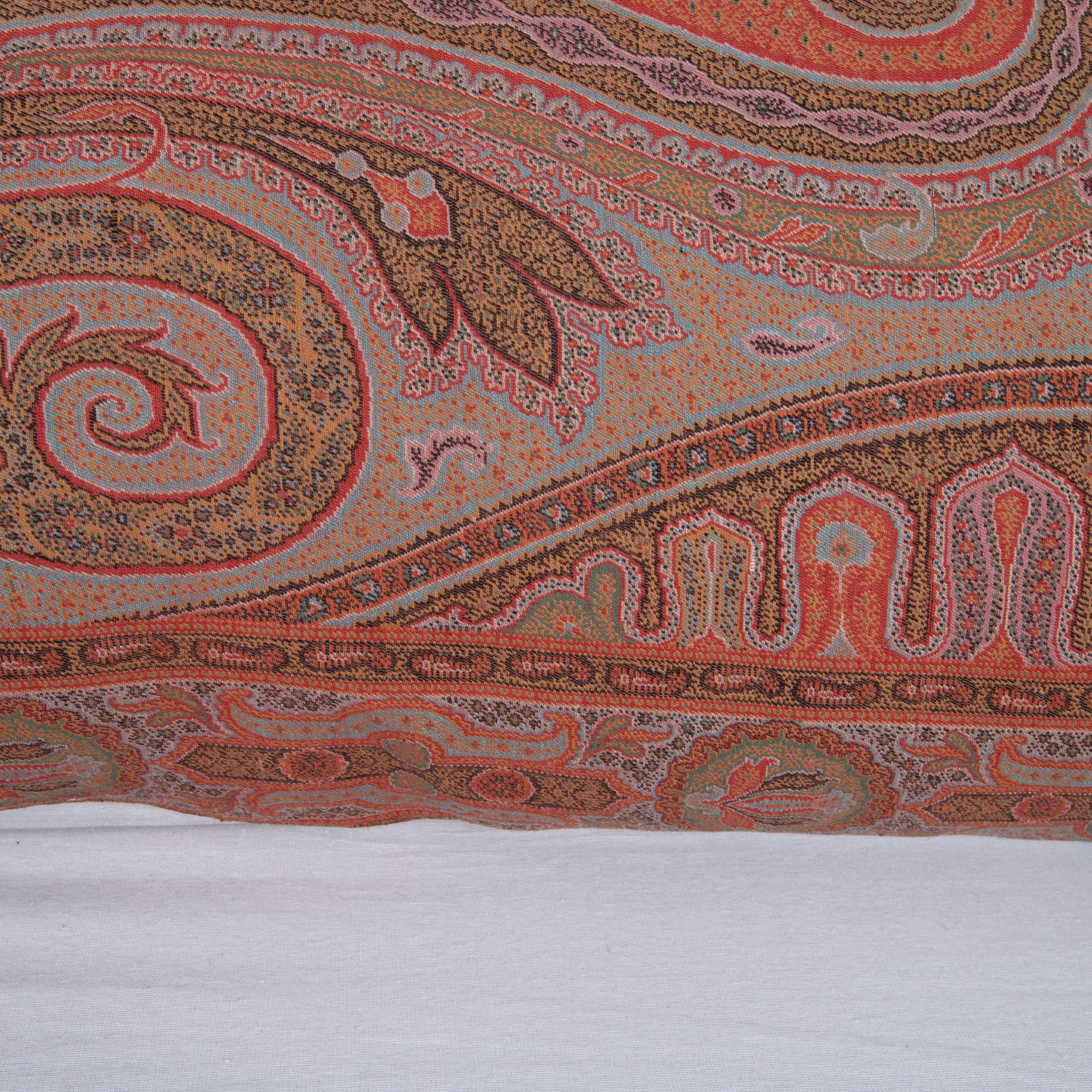 Woven Antique Pillow Cover Made from a European Wool Paisley Shawl, L 19th/ E.20th C For Sale
