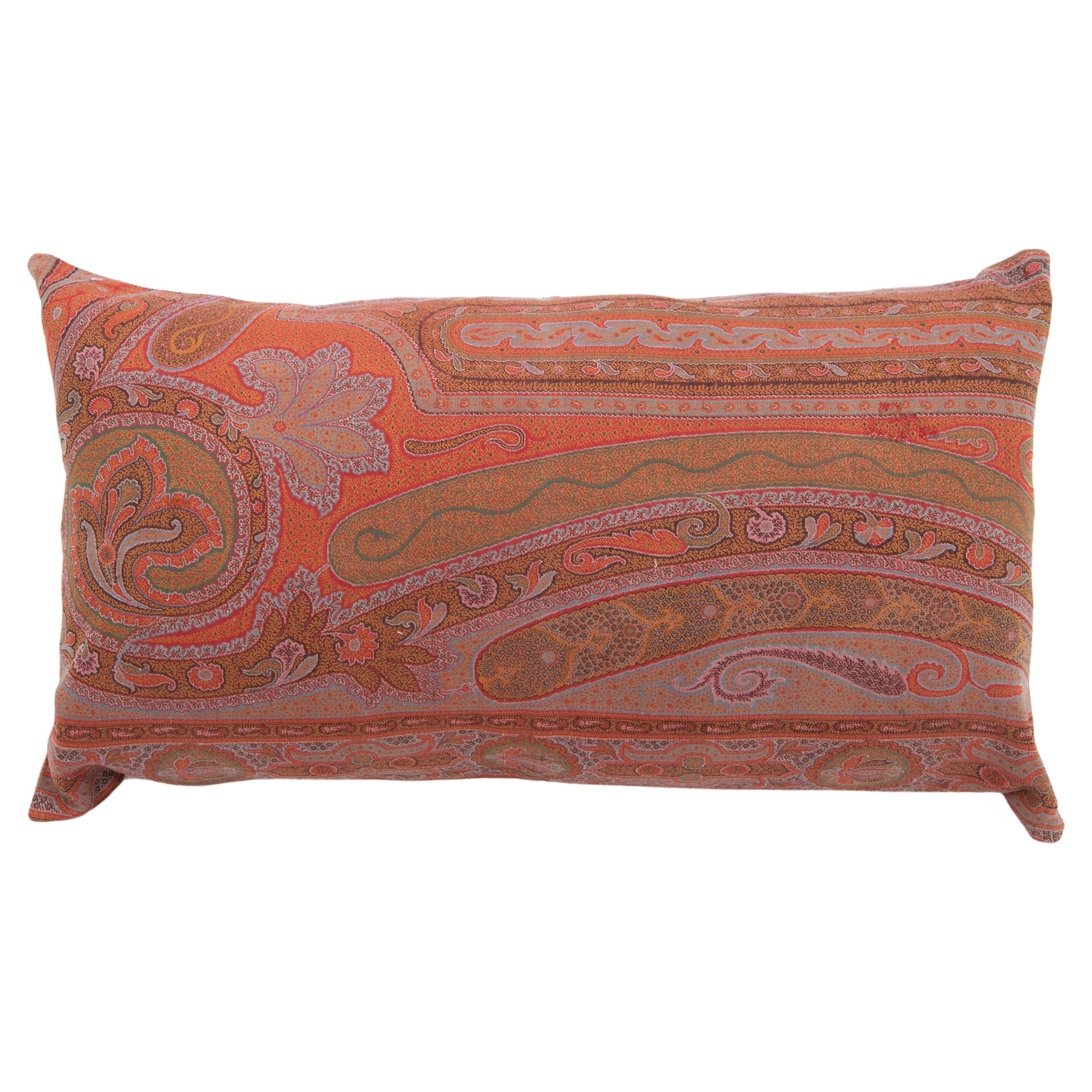 Antique Pillow Cover Made from a European Wool Paisley Shawl, L 19th/ E.20th C For Sale