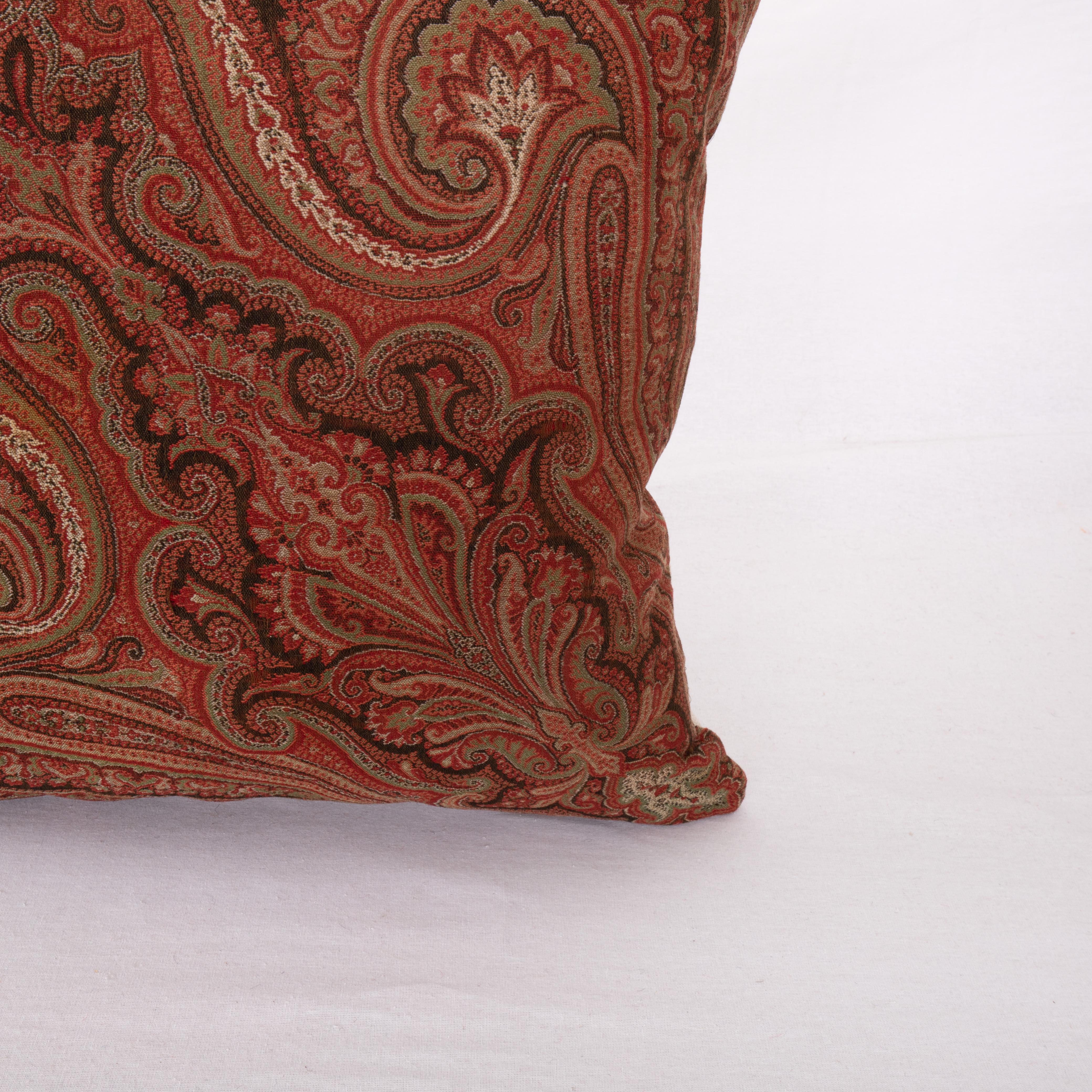 Woven Antique Pillow Cover Made from a European Wool Paisley Shawl, L 19th/ E. 20th For Sale
