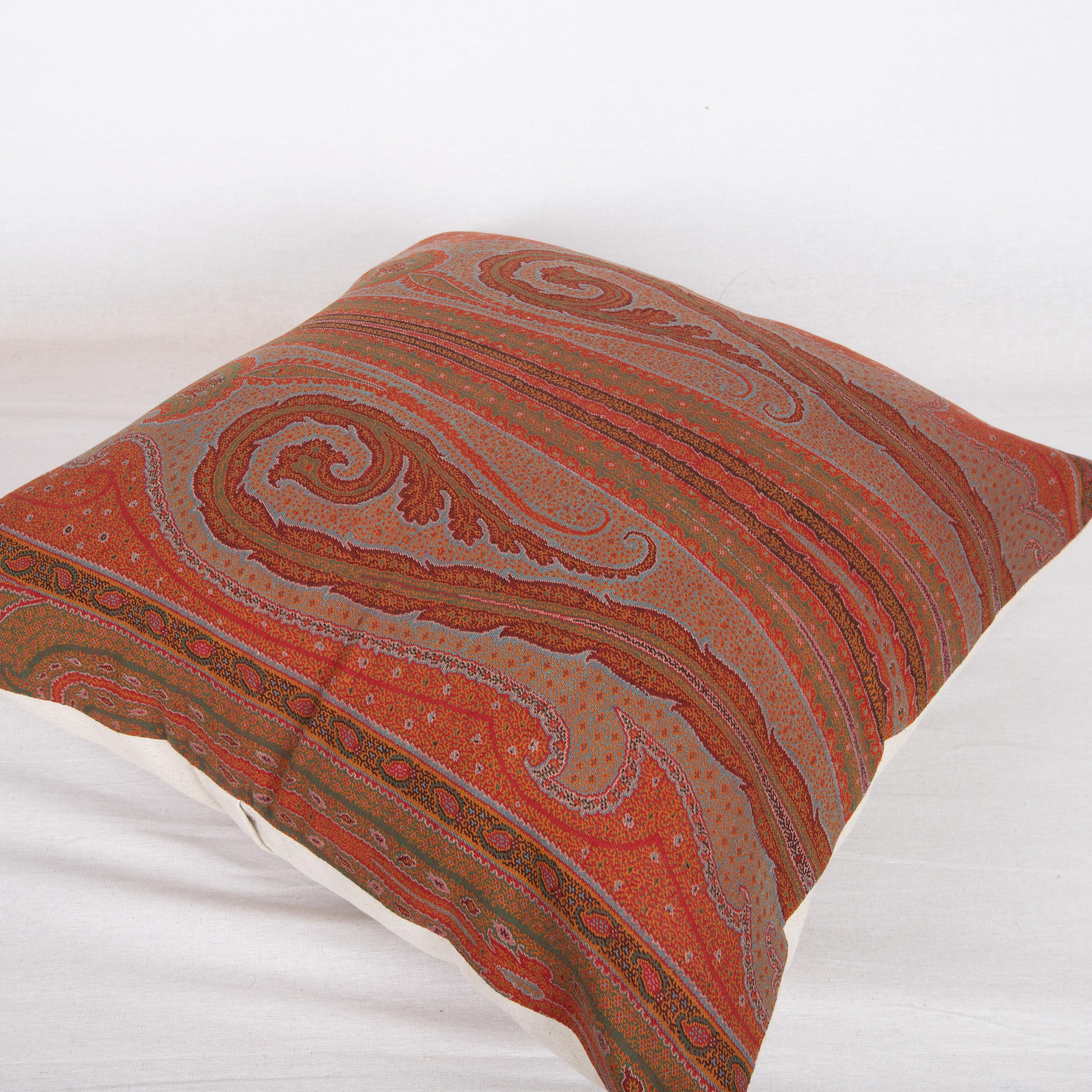 19th Century Antique  Pillow Cover made from a European Wool Paisley Shawl, L 19th/ E.20th  For Sale