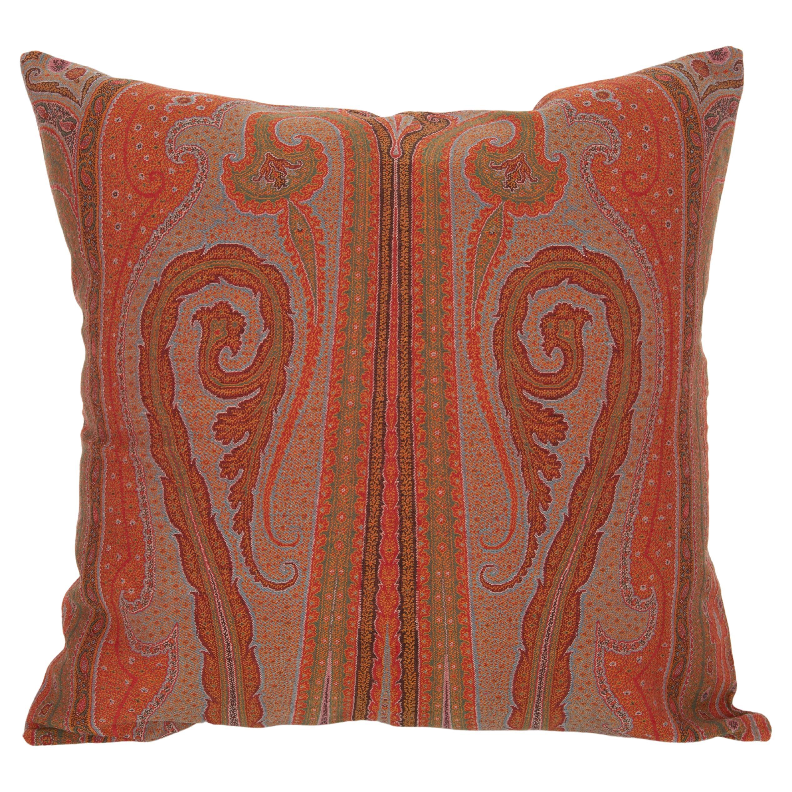Antique  Couvercle d'oreiller fabriqué à partir d'un châle en laine à motif cachemire, L 19e/E.20e 