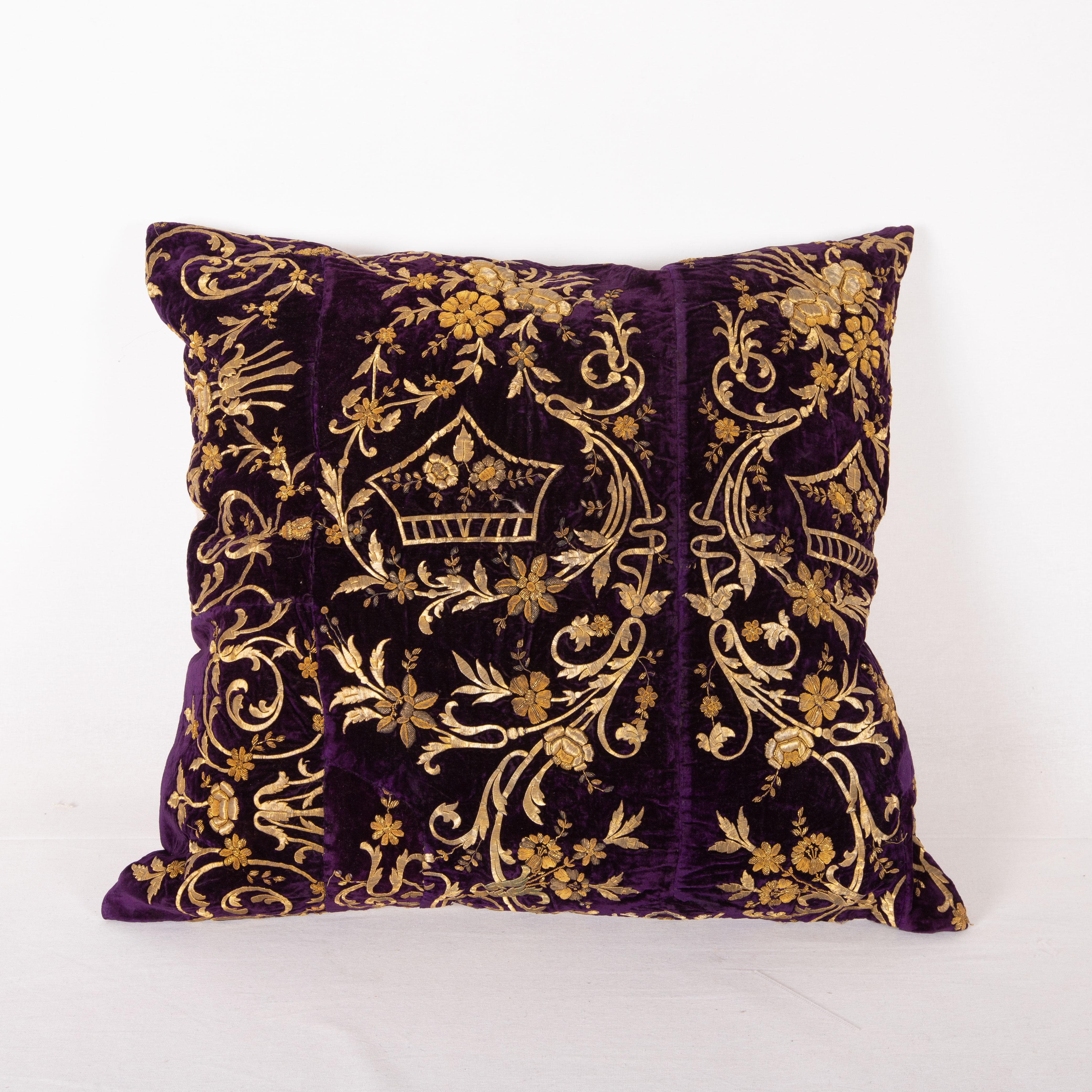 Embroidered Antique Pillow Cover Made from a Silk Velvet Sarma Embroidery Fragment., L 19th 