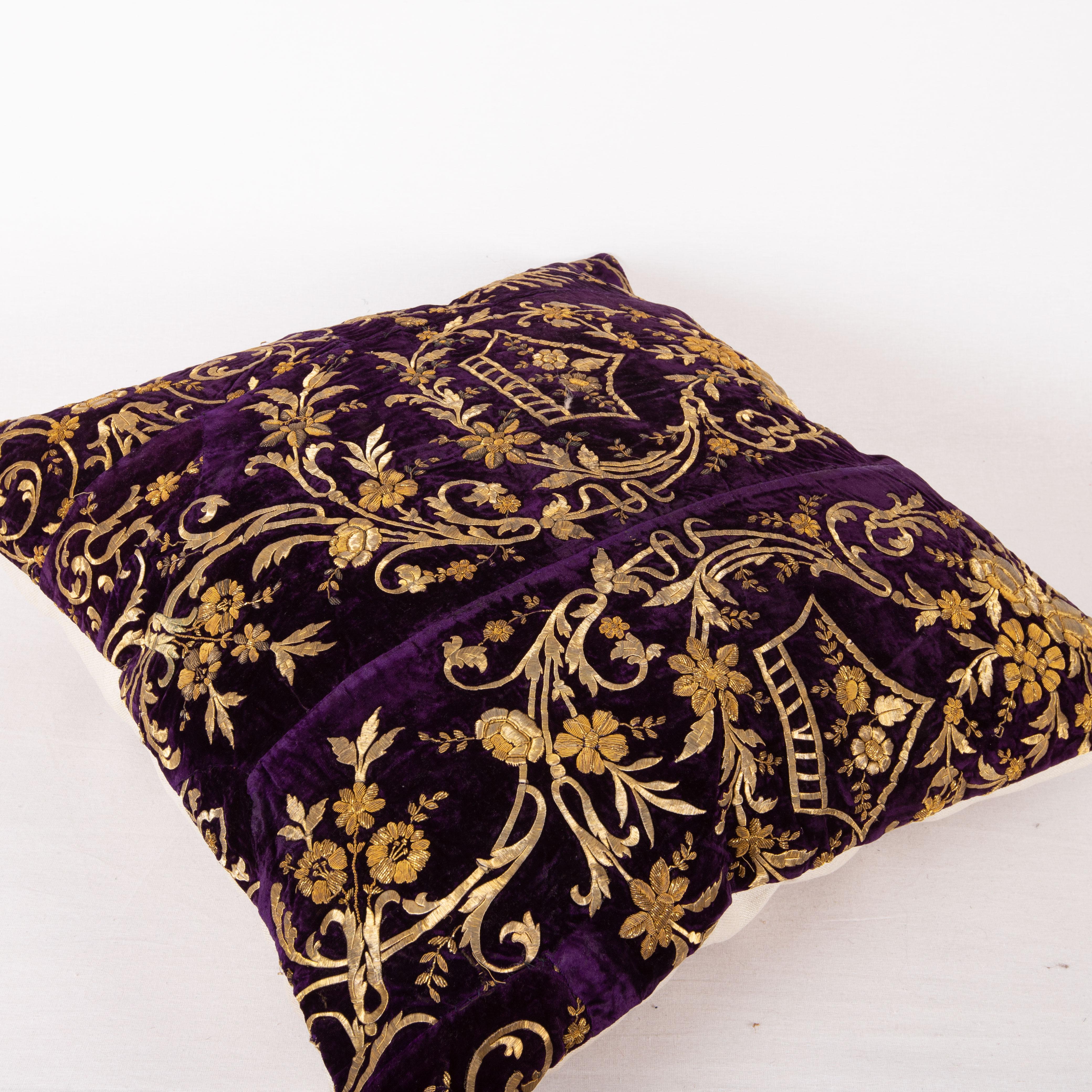 19th Century Antique Pillow Cover Made from a Silk Velvet Sarma Embroidery Fragment., L 19th 