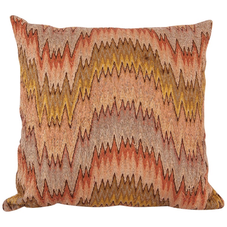 Antique flame stitch fabric pillow, 2018, offered by Seref Ozen Tribal Rugs and Textiles