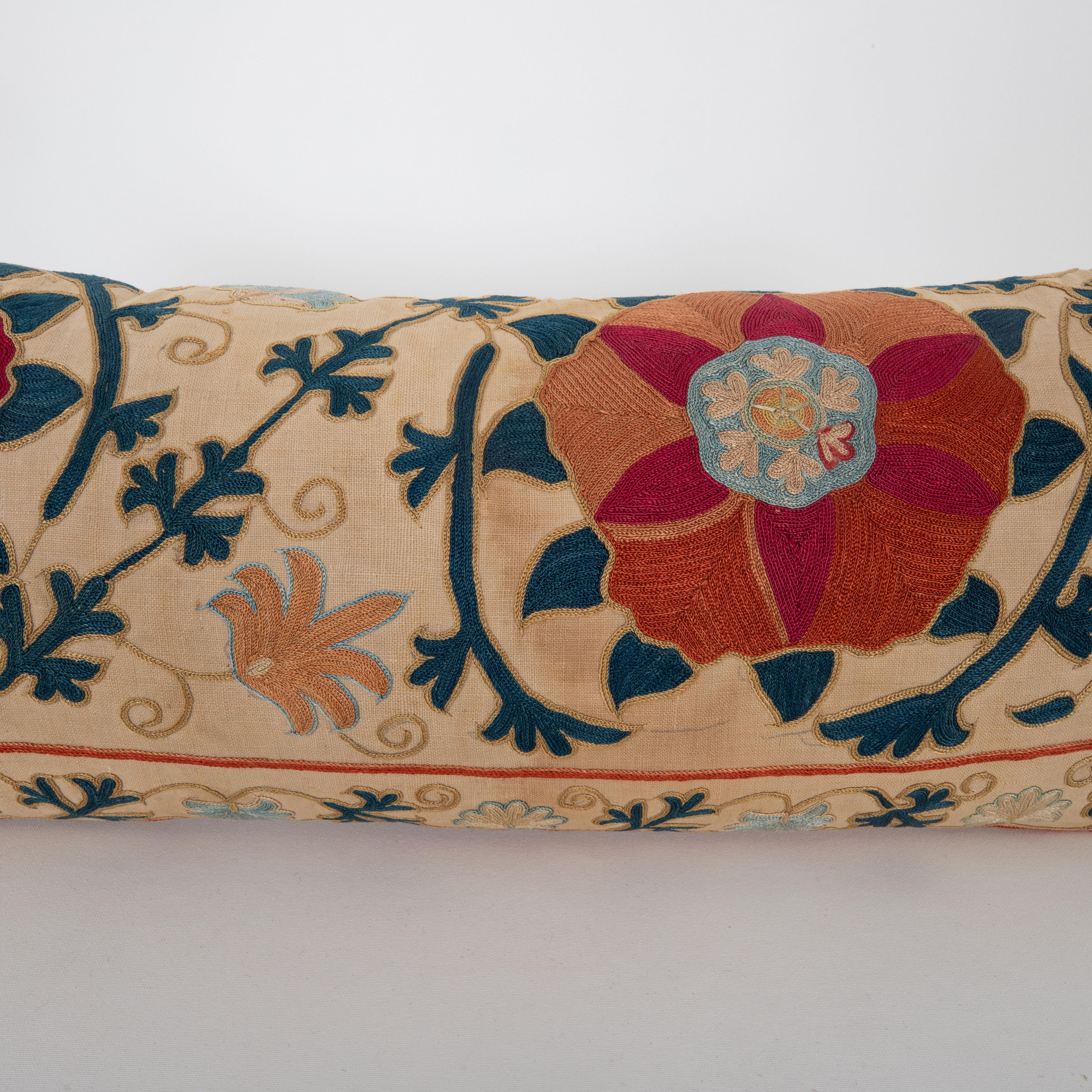 Embroidered Antique pillow Made from a 19th C. Suzani Fragment For Sale