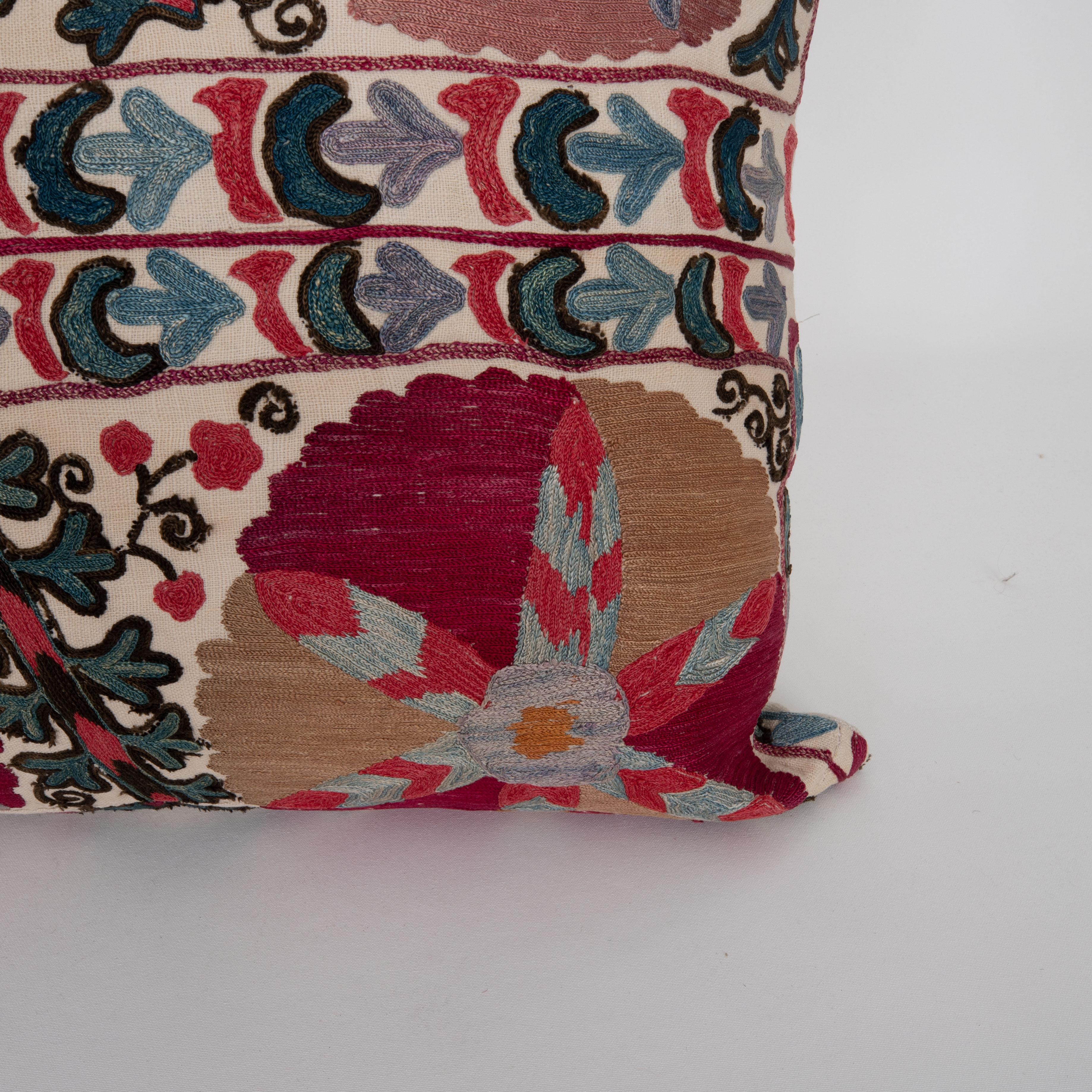 Embroidered Antique pillow Made from a 19th C. Suzani Fragment For Sale