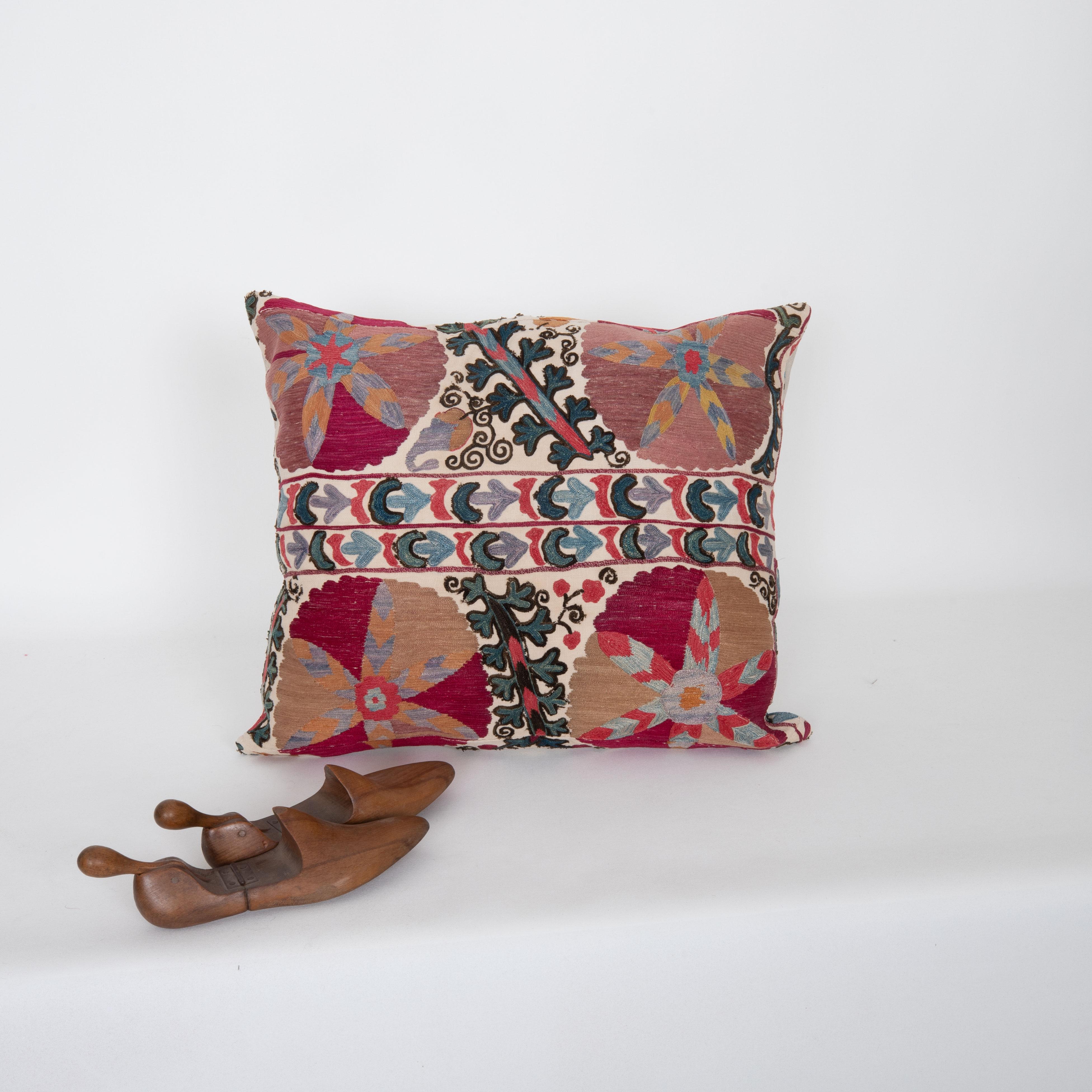 Silk Antique pillow Made from a 19th C. Suzani Fragment For Sale