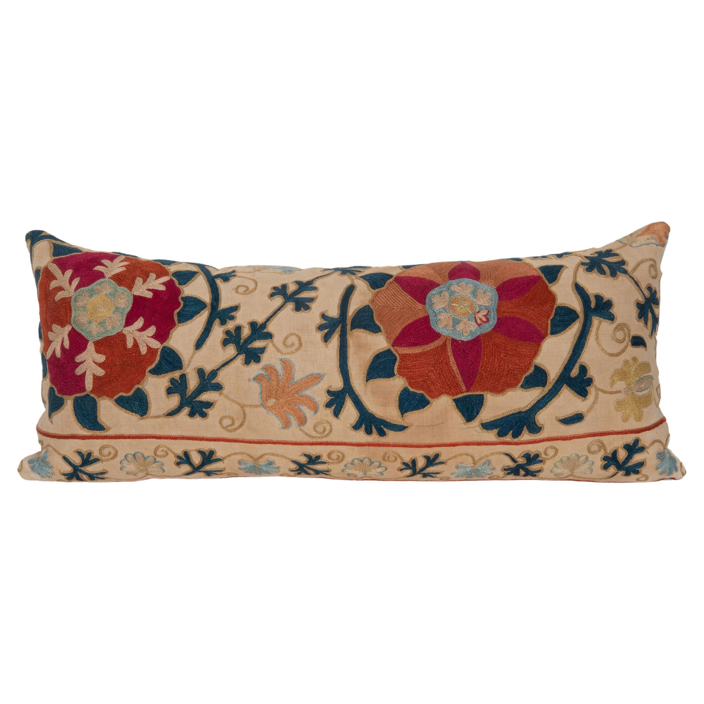 Antique pillow Made from a 19th C. Suzani Fragment For Sale