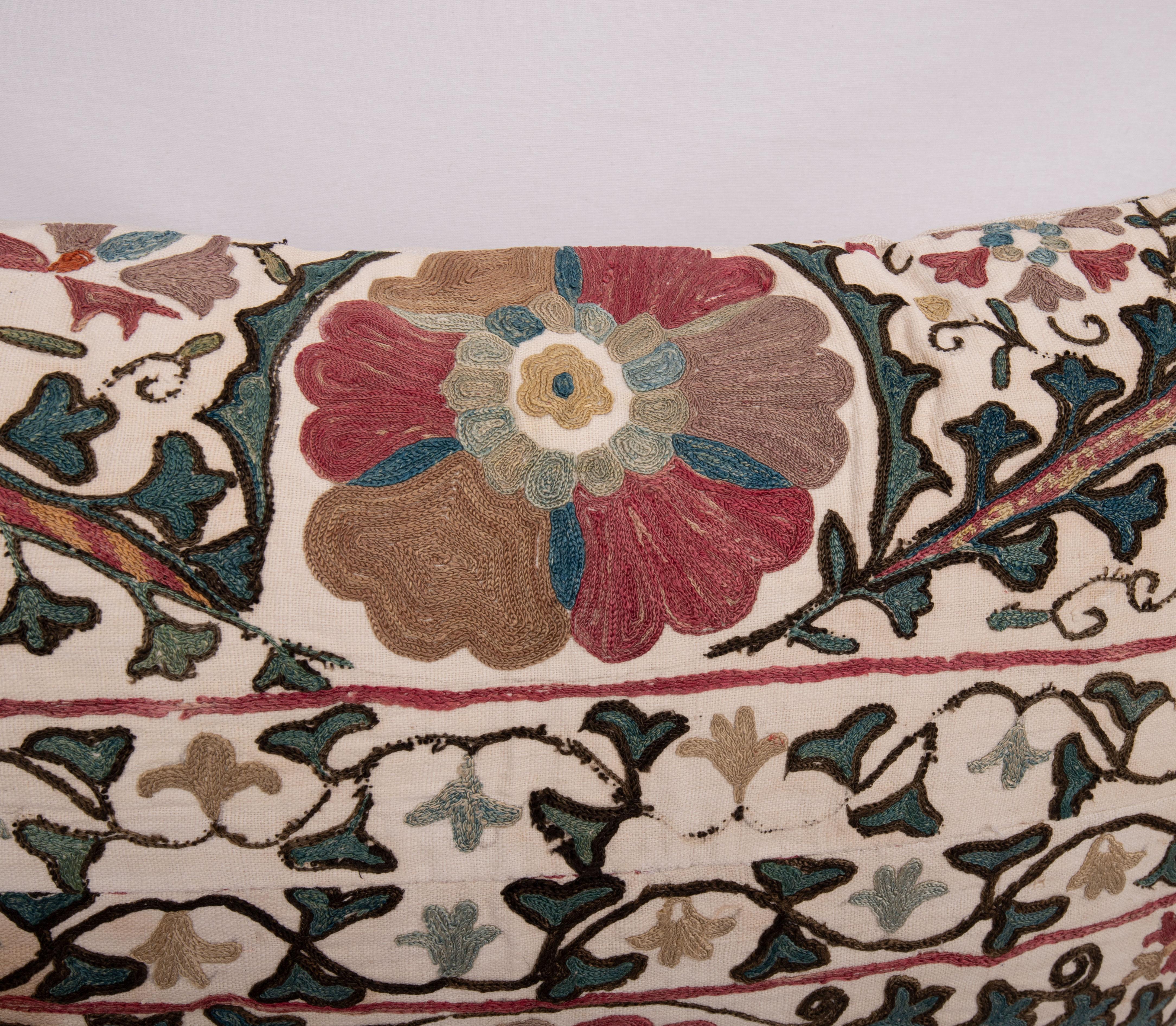 Silk Antique Pillowcase Made from a late 19th C. Bukhara Suzani Fragment, Uzbekistan