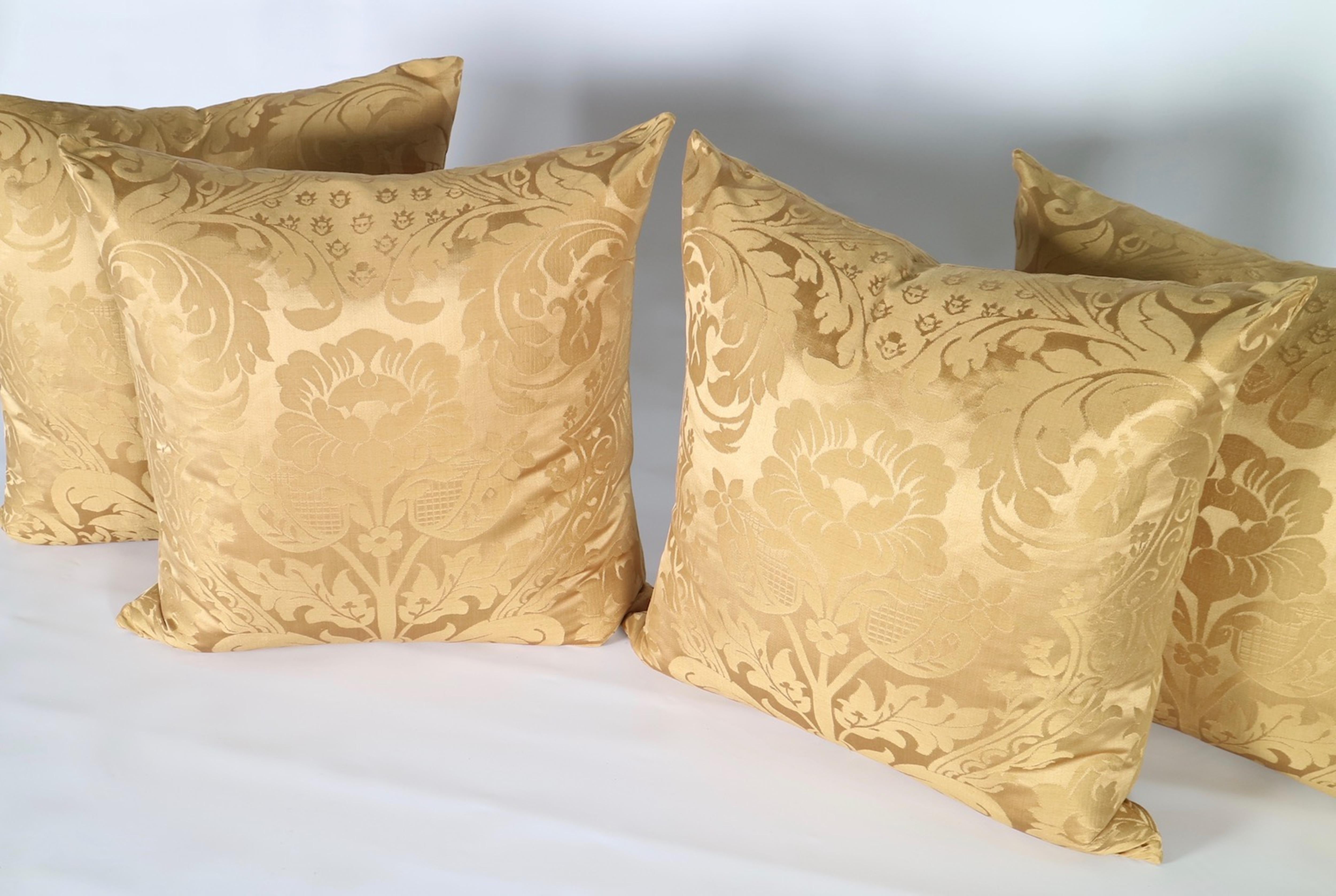 20th Century Antique Pillows in Golden Silk Damask