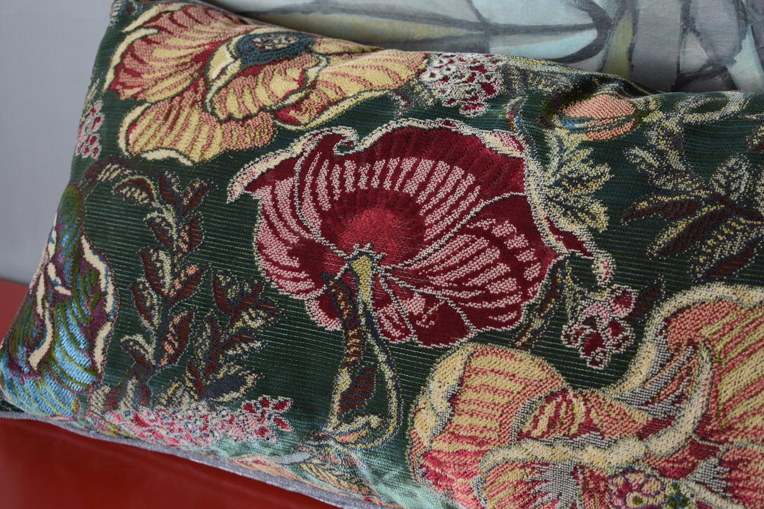 Arts and Crafts Antique Pillows with Red Velvet Floral Elegance For Sale