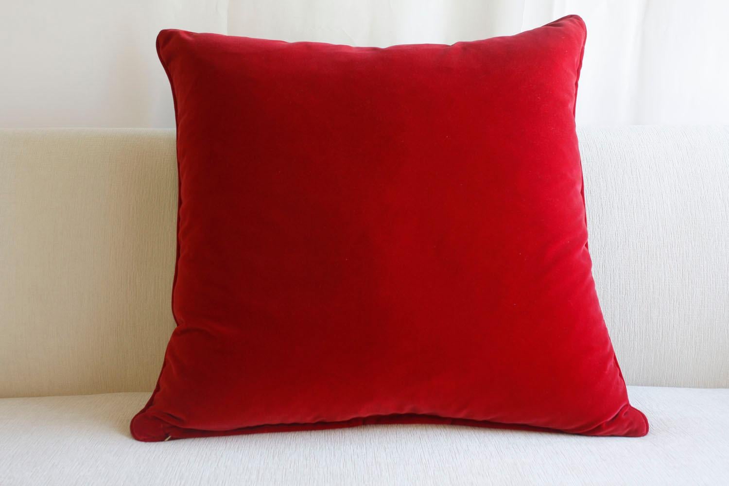 Antique Pillows with Red Velvet Floral Elegance In Good Condition For Sale In Los Angeles, CA