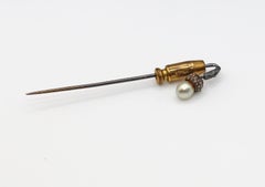 Antique Gilt Pin Brooch with Natural Pearl, Circa 1900, Unisex