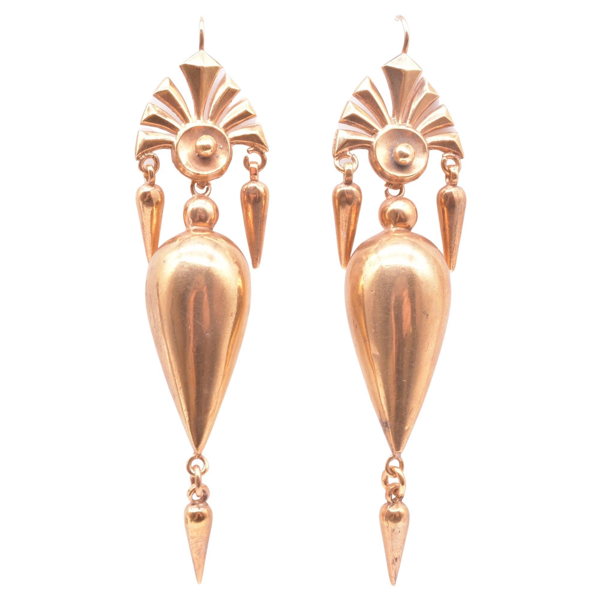 Our C1870 gold filled drop earrings were crafted following the newly discovered ancient works of art at Pompeii and Herculaneum. The influence of the discovery of the archeological sites compelled society to adorn themselves with  jewelry in the