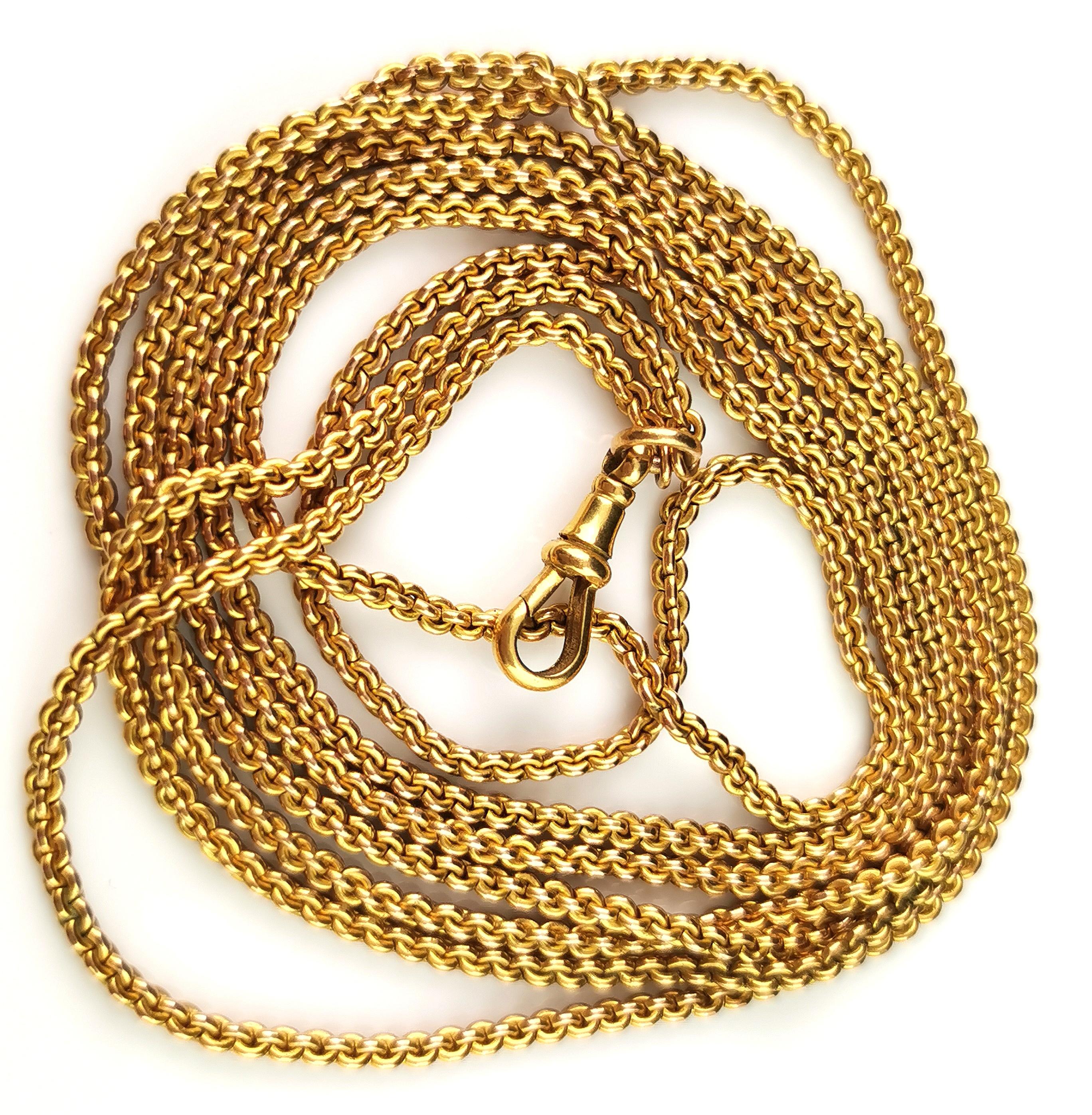 Antique Pinchbeck long chain, Victorian, longuard  6