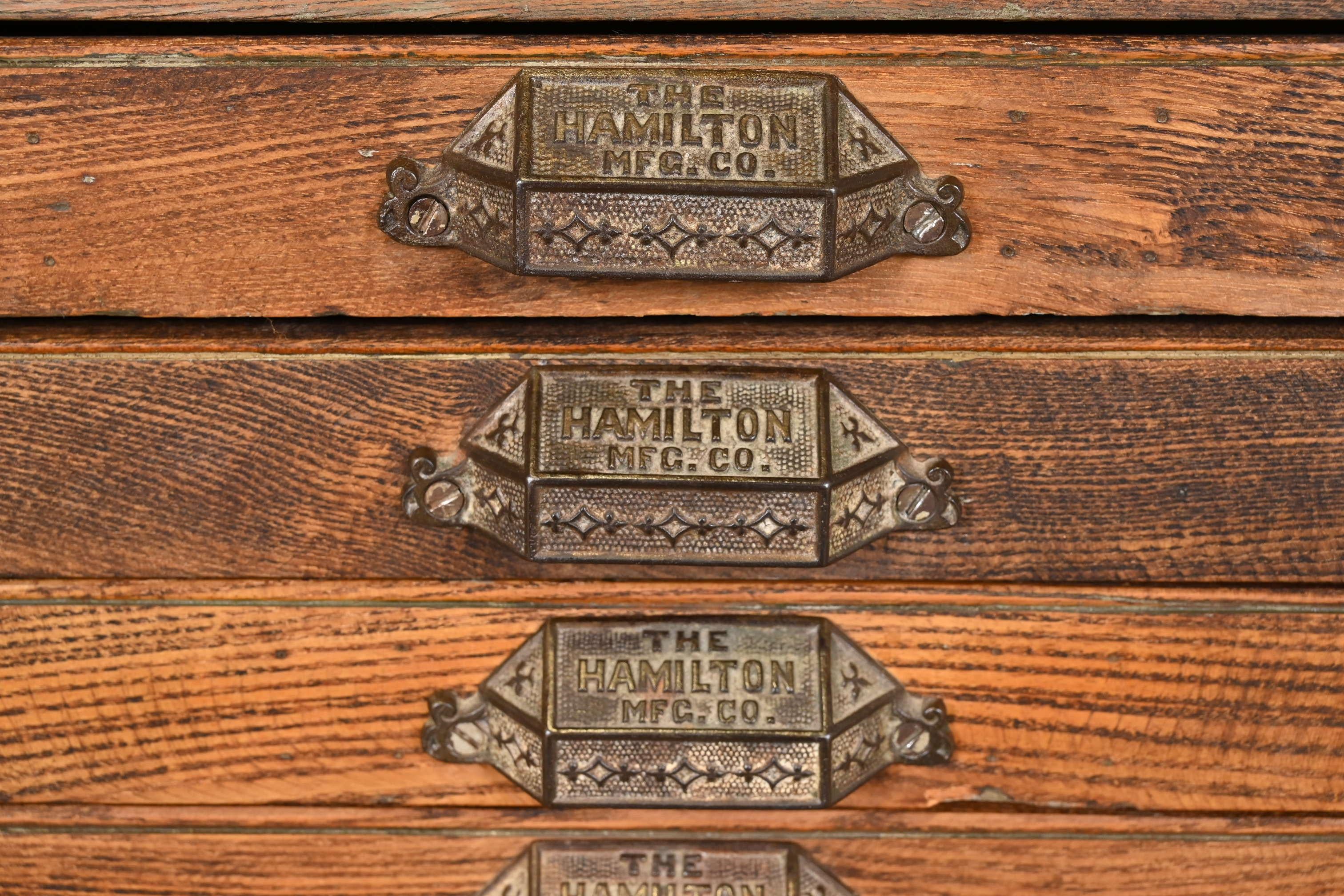 Classeur plat à 12 tiroirs en pin ancien, Blueprint, par Hamilton, vers 1900 3