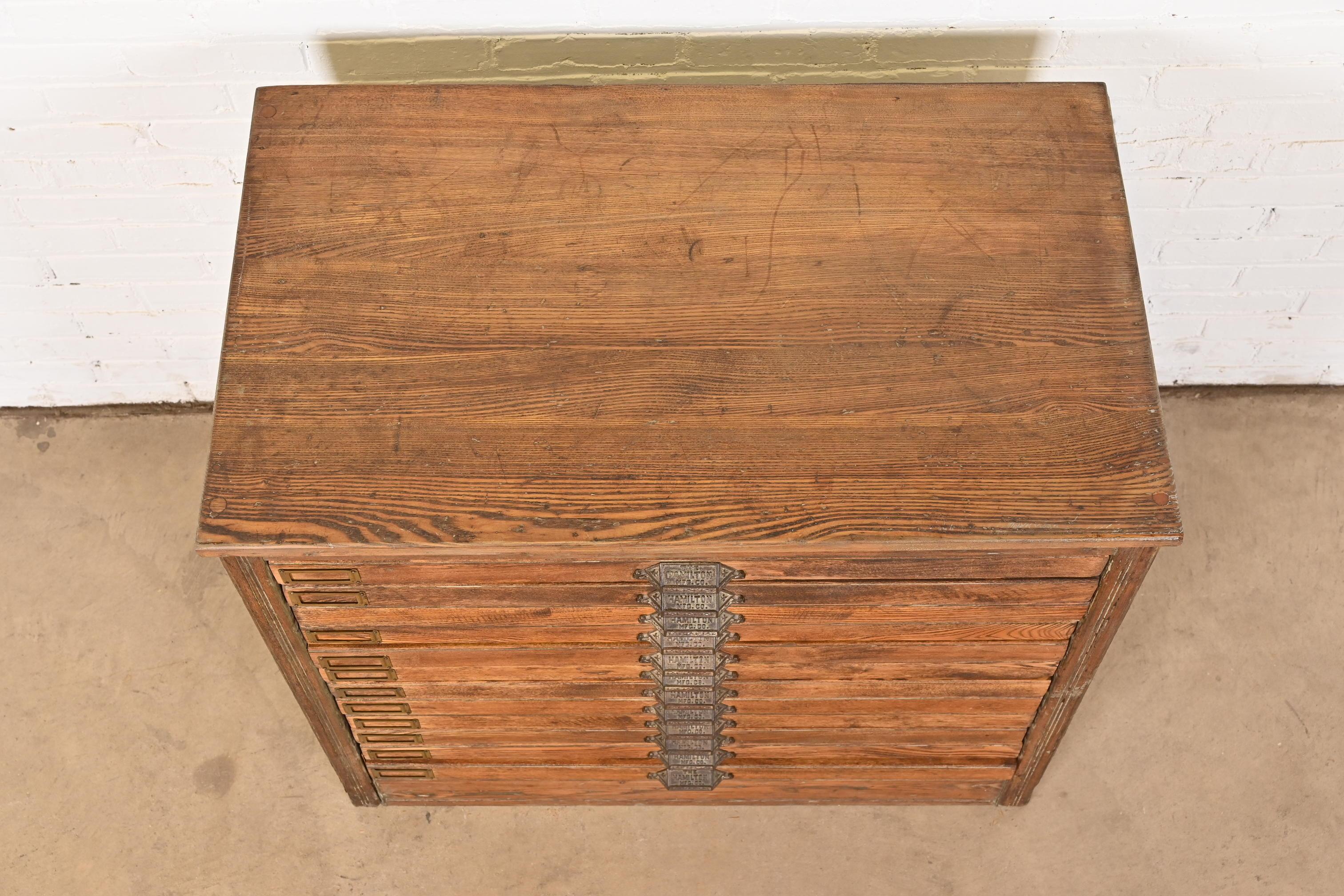 Antique Pine 12-Drawer Blueprint Flat File Cabinet by Hamilton, Circa 1900 1