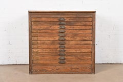 Antique Pine 12-Drawer Blueprint Flat File Cabinet by Hamilton, Circa 1900