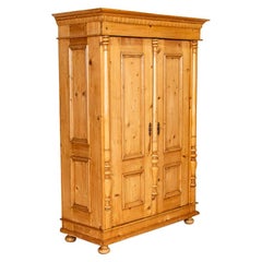 Antique Pine 2-Door Wardrobe Armoire from Hungary