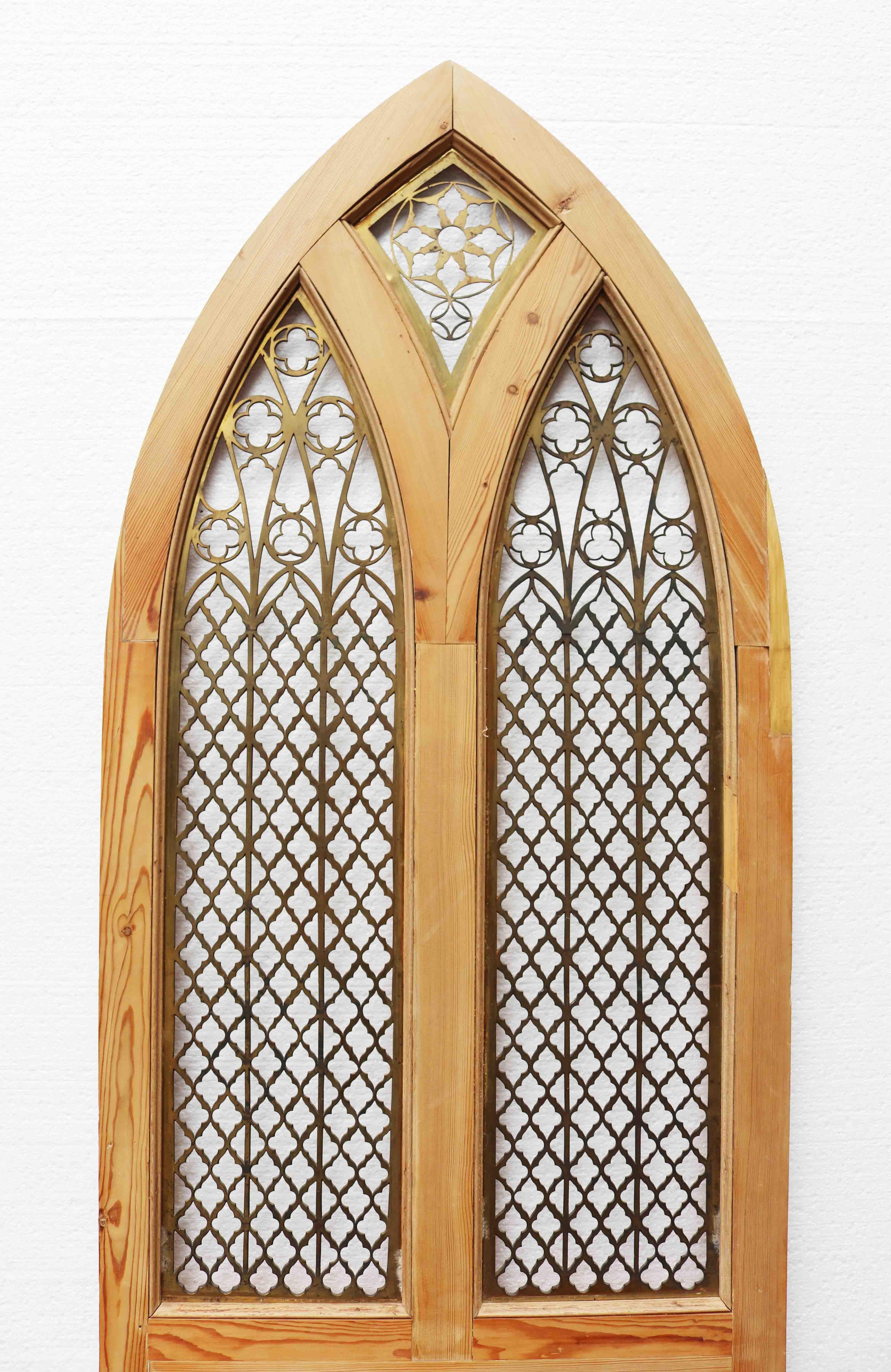 19th Century Antique Pine and Brass Ecclesiastical Door