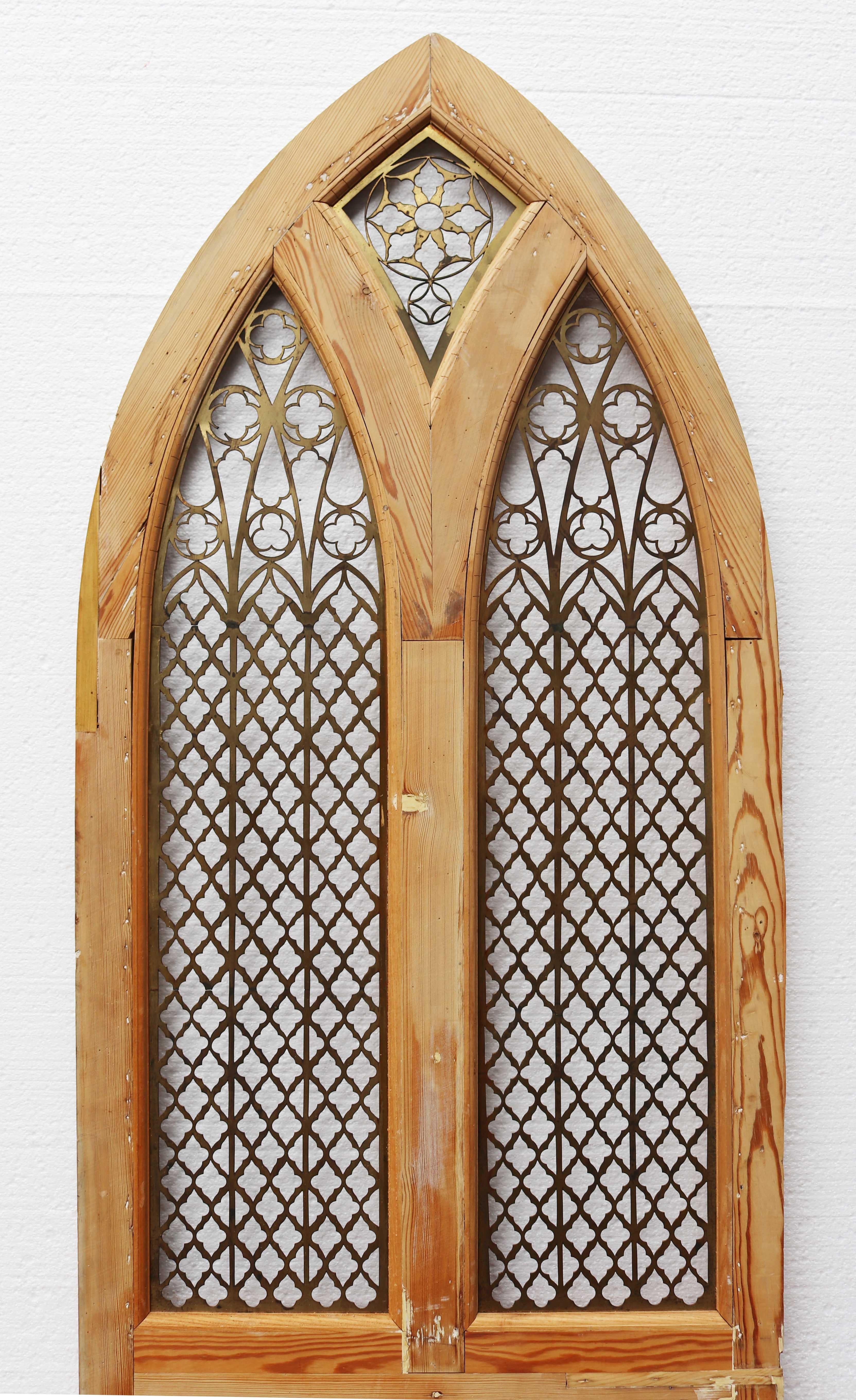 Antique Pine and Brass Ecclesiastical Door 2