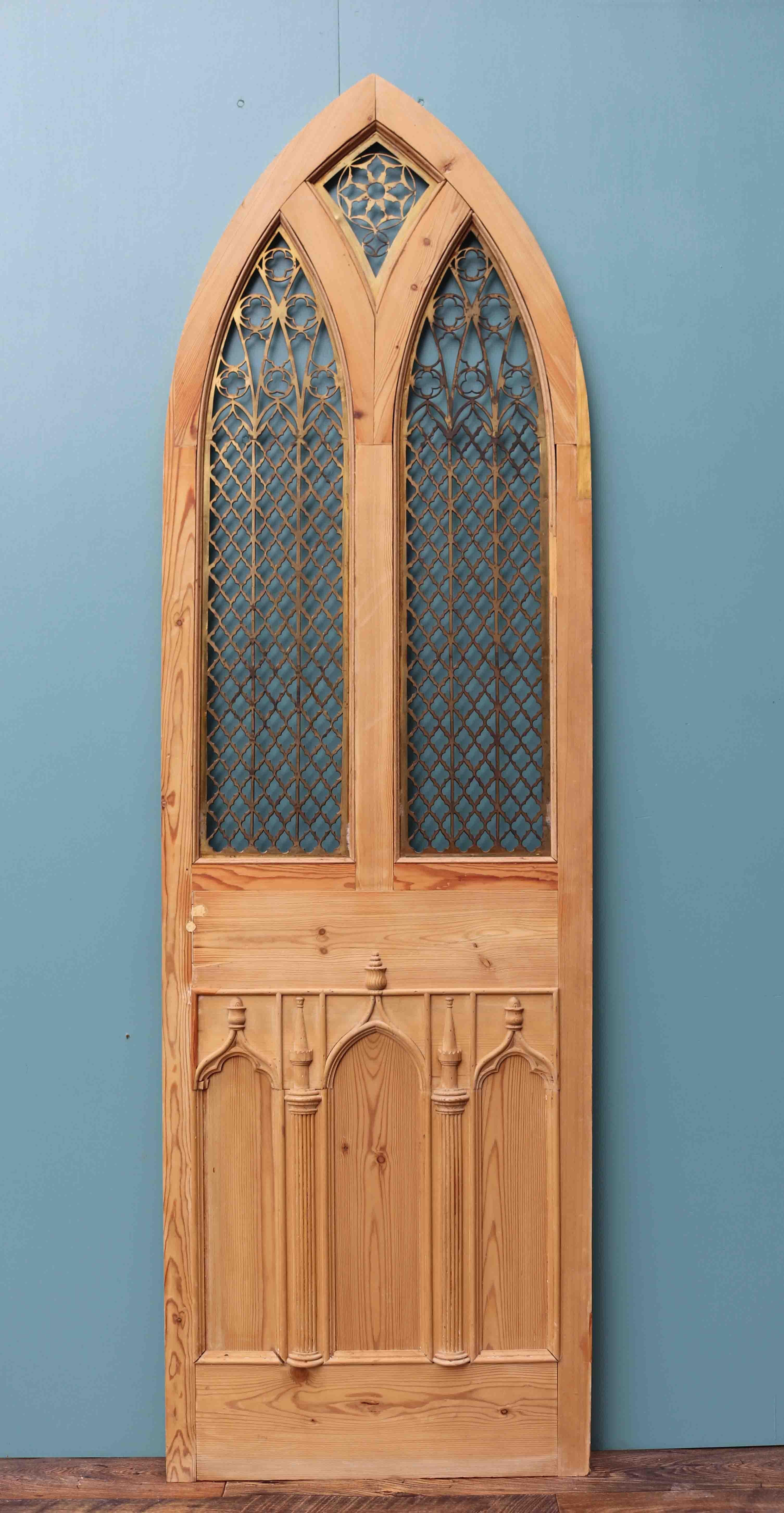 Antique Pine and Brass Ecclesiastical Door 3