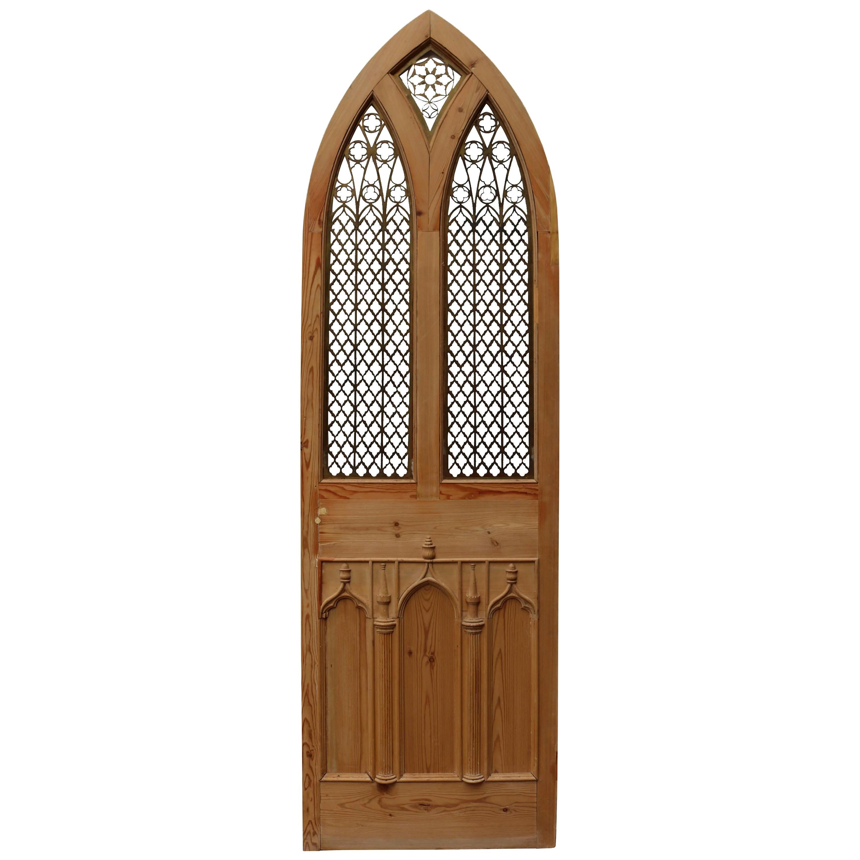 Antique Pine and Brass Ecclesiastical Door
