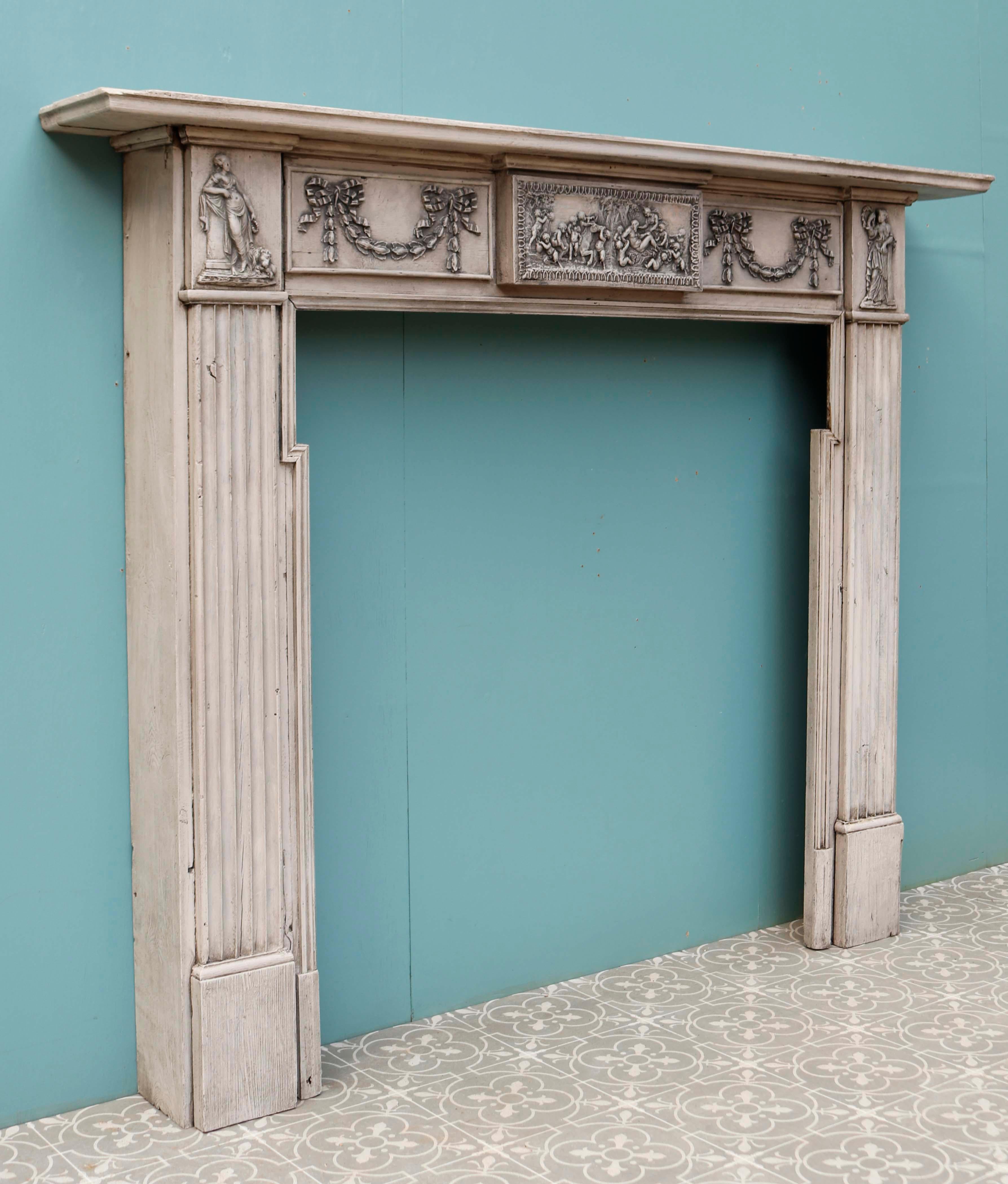 19th Century Antique Pine & Composition Neoclassical Fireplace For Sale