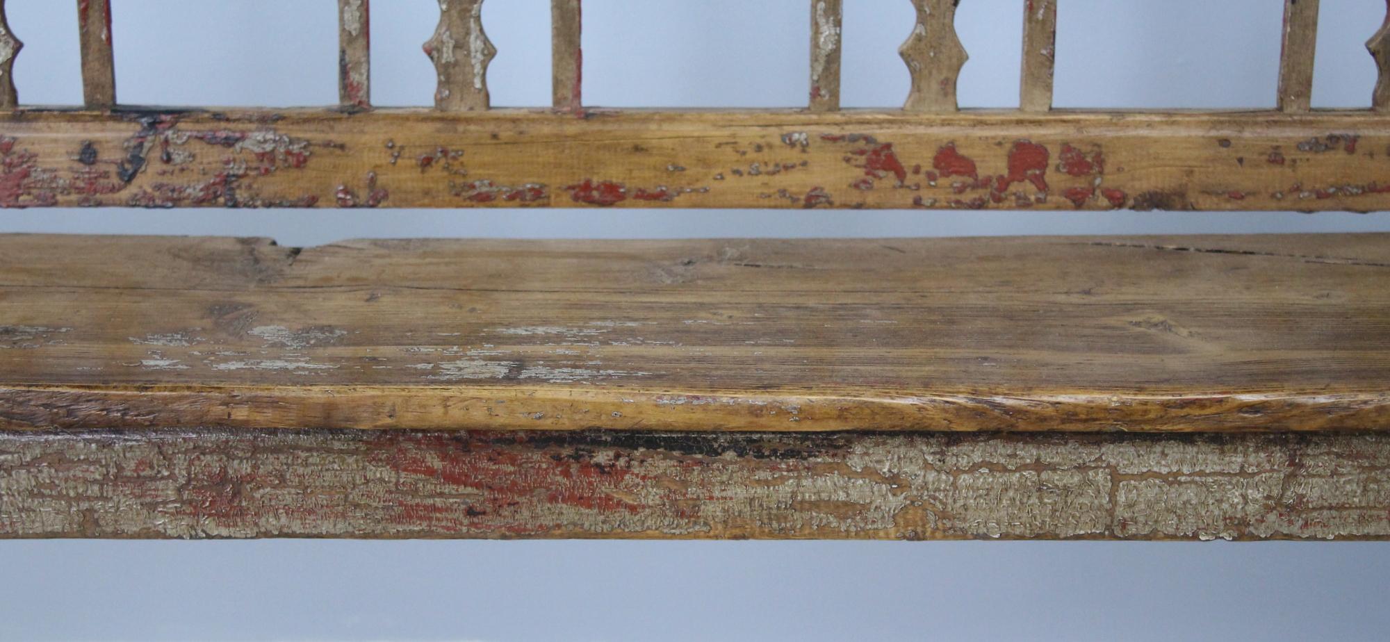 Antique Pine and Elm Hall Bench, Original Paint (Holz)