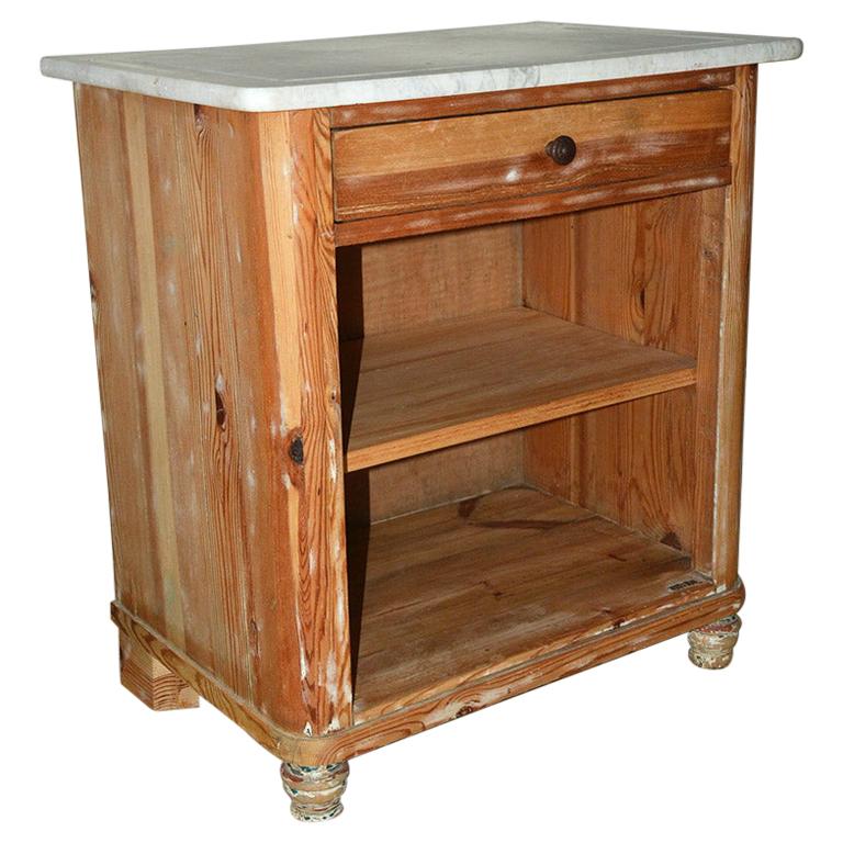 Antique Pine and Marble Top Nightstand For Sale