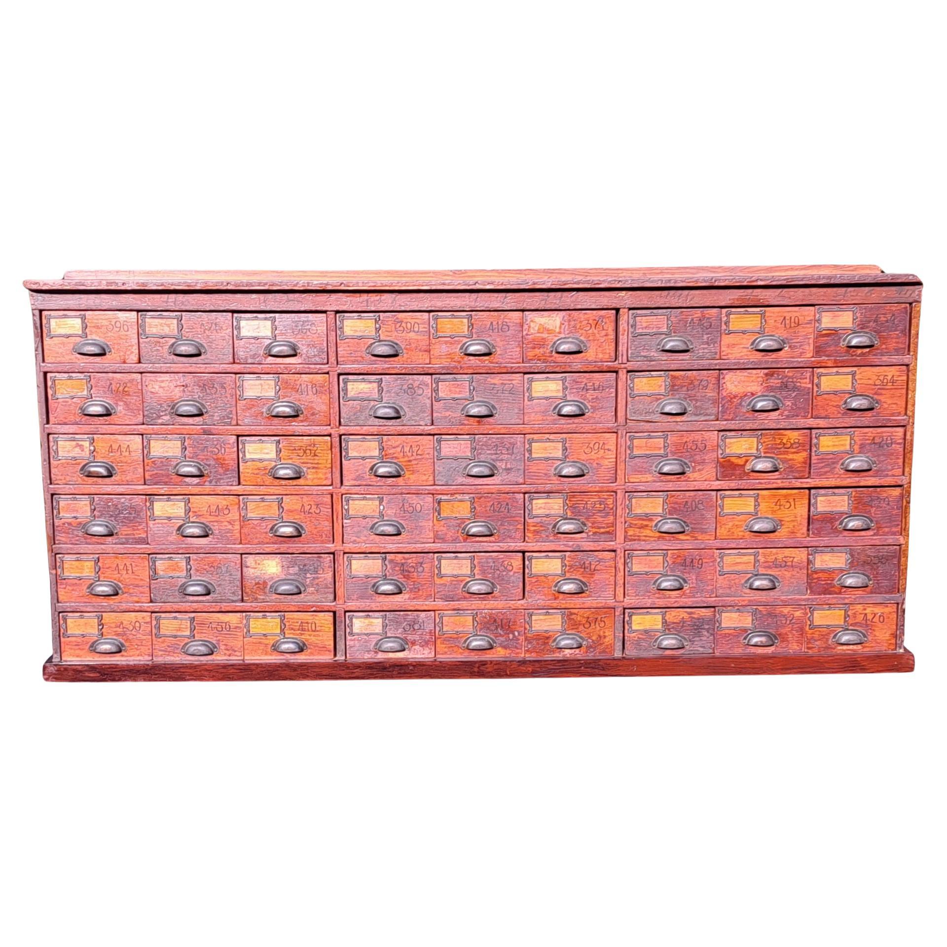 Antique 54 Drawer Pine Apothecary Cabinet