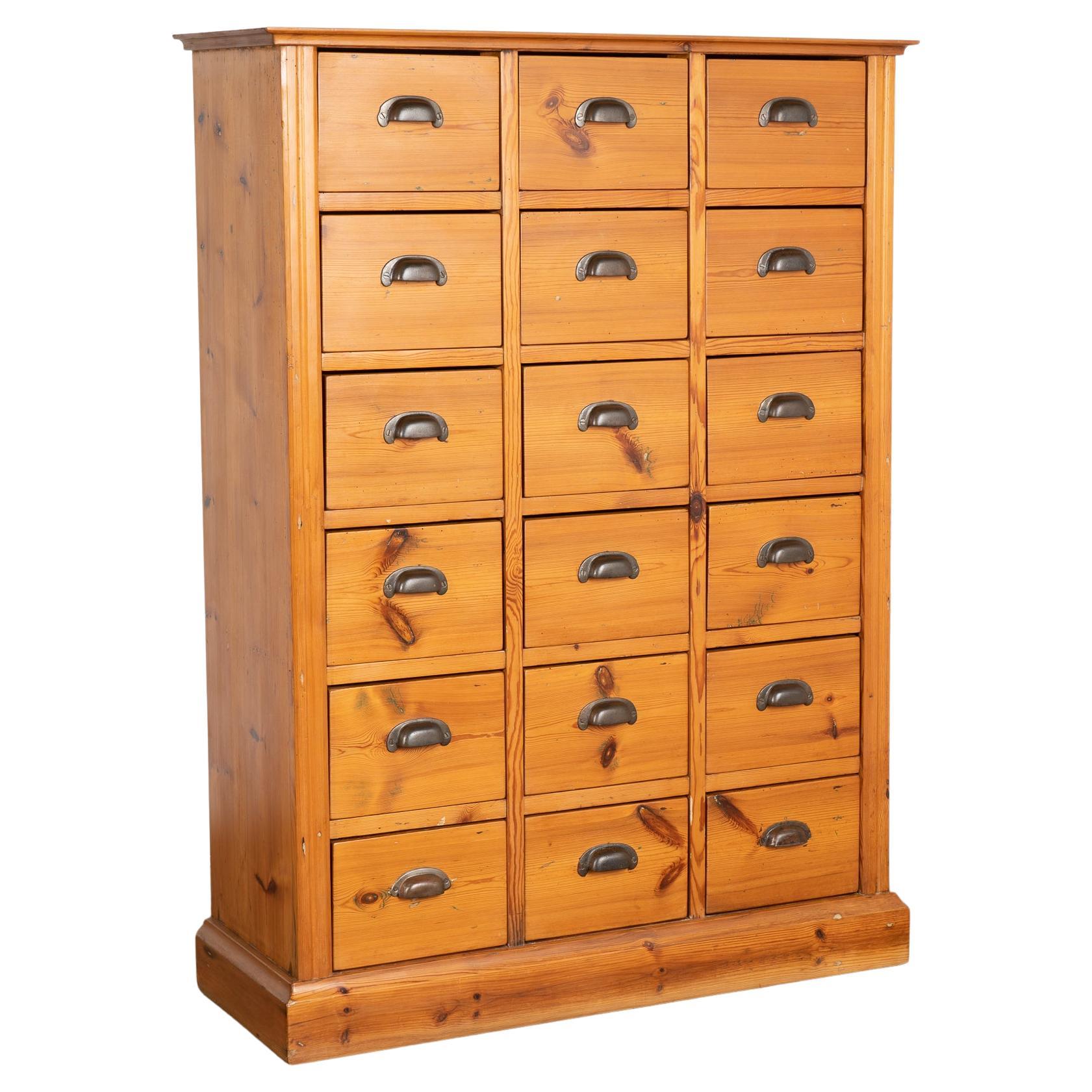 Antique Pine Apothecary Cabinet Chest of 18 Drawers, Denmark, circa 1880 For Sale