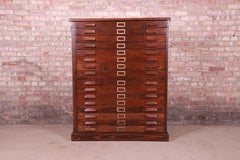 Antique Pine Architect's Blueprint 16-Drawer Flat File Cabinet, Newly Refinished