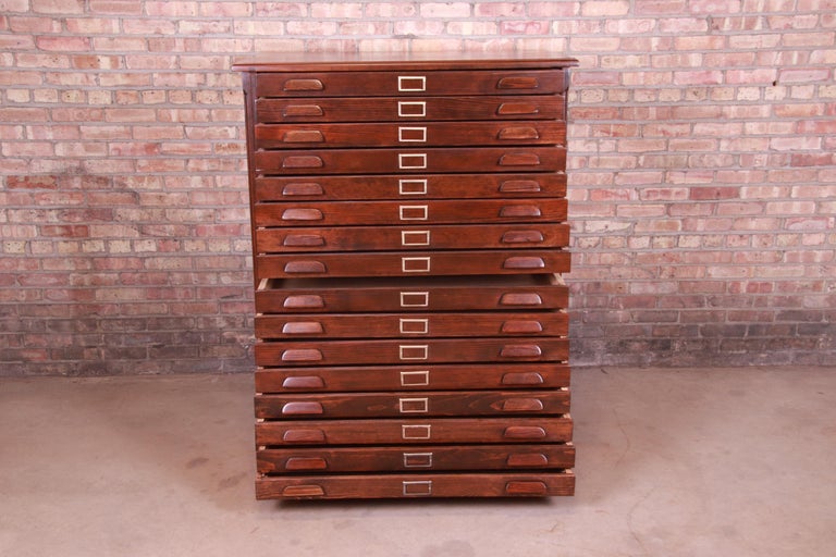 Antique Pine Architect's Blueprint 16Drawer Flat File Newly