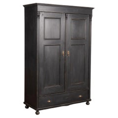 Antique Pine Armoire Cabinet Painted Black, Hungary, circa 1890