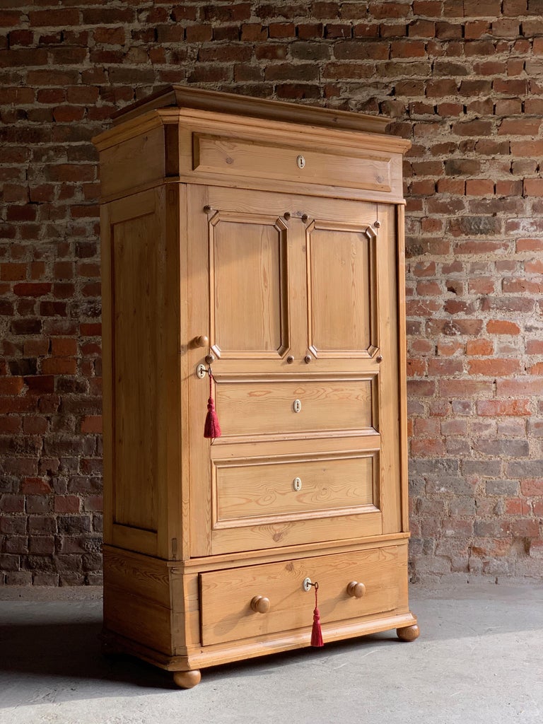 Antique Pine Armoire Wardrobe 19th Century Made in Denmark, circa 1880 at 1stDibs