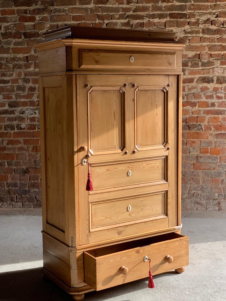 Antique Pine Armoire Wardrobe 19th Century Made In Denmark Circa