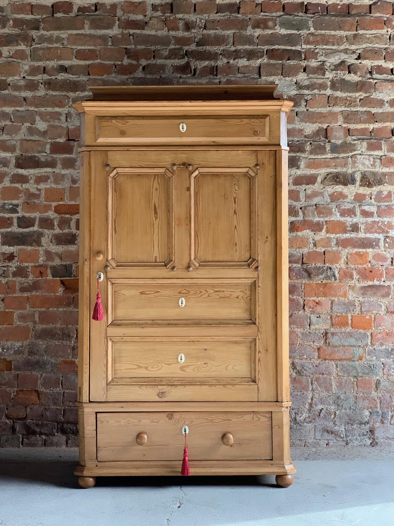 Antique Pine Armoire Wardrobe 19th Century Made in Denmark, circa 1880