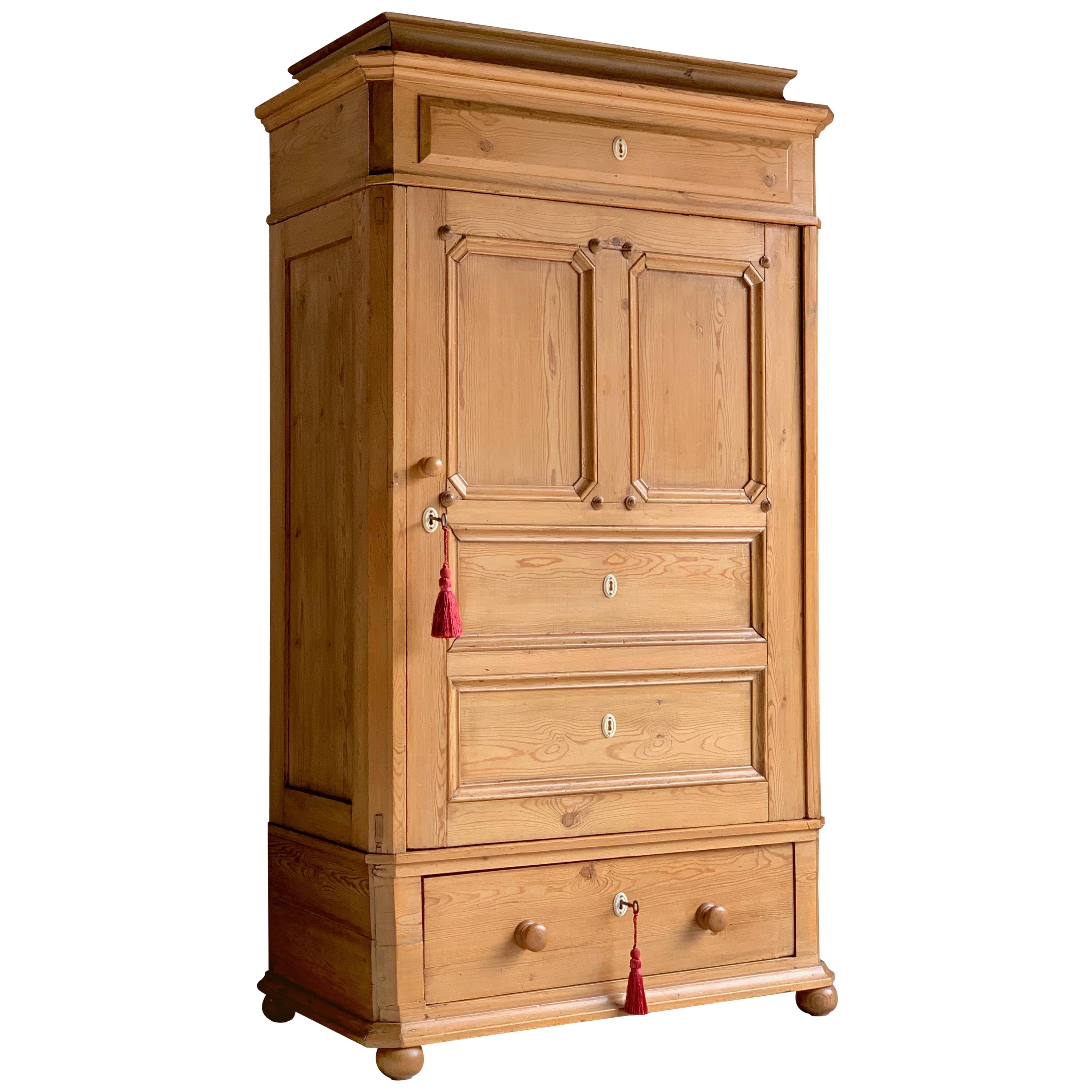 Antique Pine Armoire Wardrobe 19th Century Made in Denmark, circa 1880