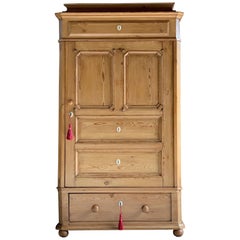Antique Pine Armoire Wardrobe 19th Century Made in Denmark, circa 1880
