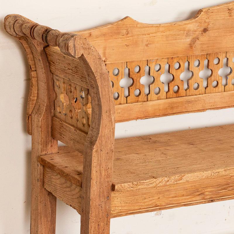 Antique Pine Bench with Lattice Back from Hungary In Good Condition In Round Top, TX
