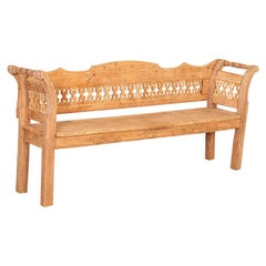 Antique Pine Bench with Lattice Back from Hungary
