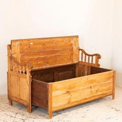 Antique Pine Bench with Spindle Back and Storage